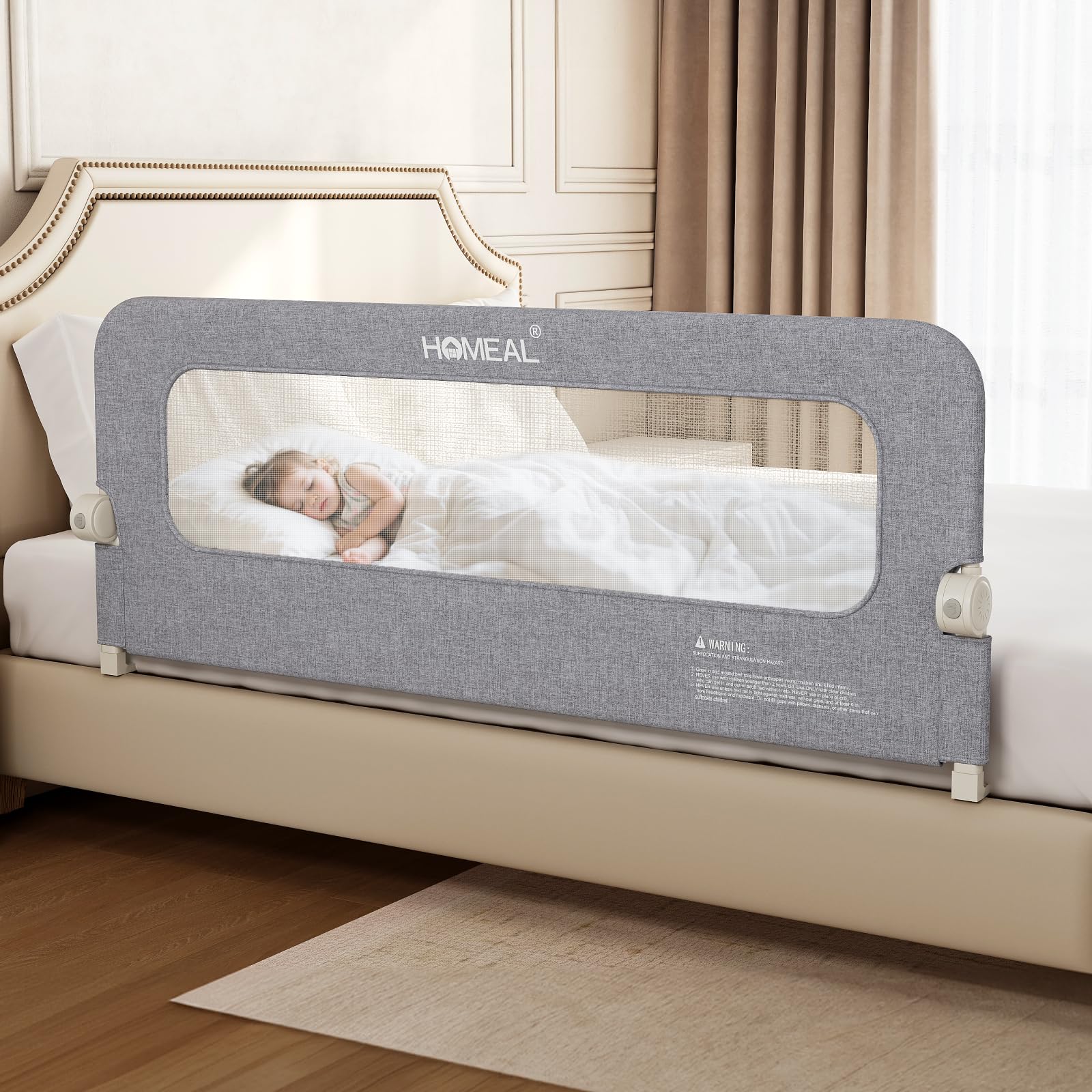 HOMEAL Bed Rail for Toddlers - 59\"x24\" Extra Long Foldable Toddler Bed Rails for King, Queen, Twin, Full, Double Bed - Breathable Guard Rail for Toddlers with U-Shape Base, Gold
