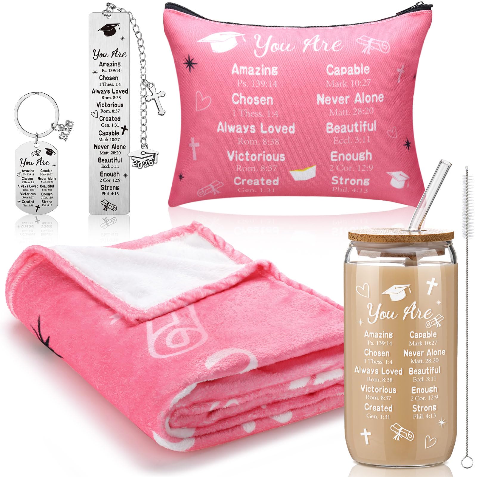 VitalCozy 5 Pcs 2026 Graduation Gifts for Her Inspirational Christian Class of 2026 Grad Gifts Set for Women College Middle High School(Pink)
