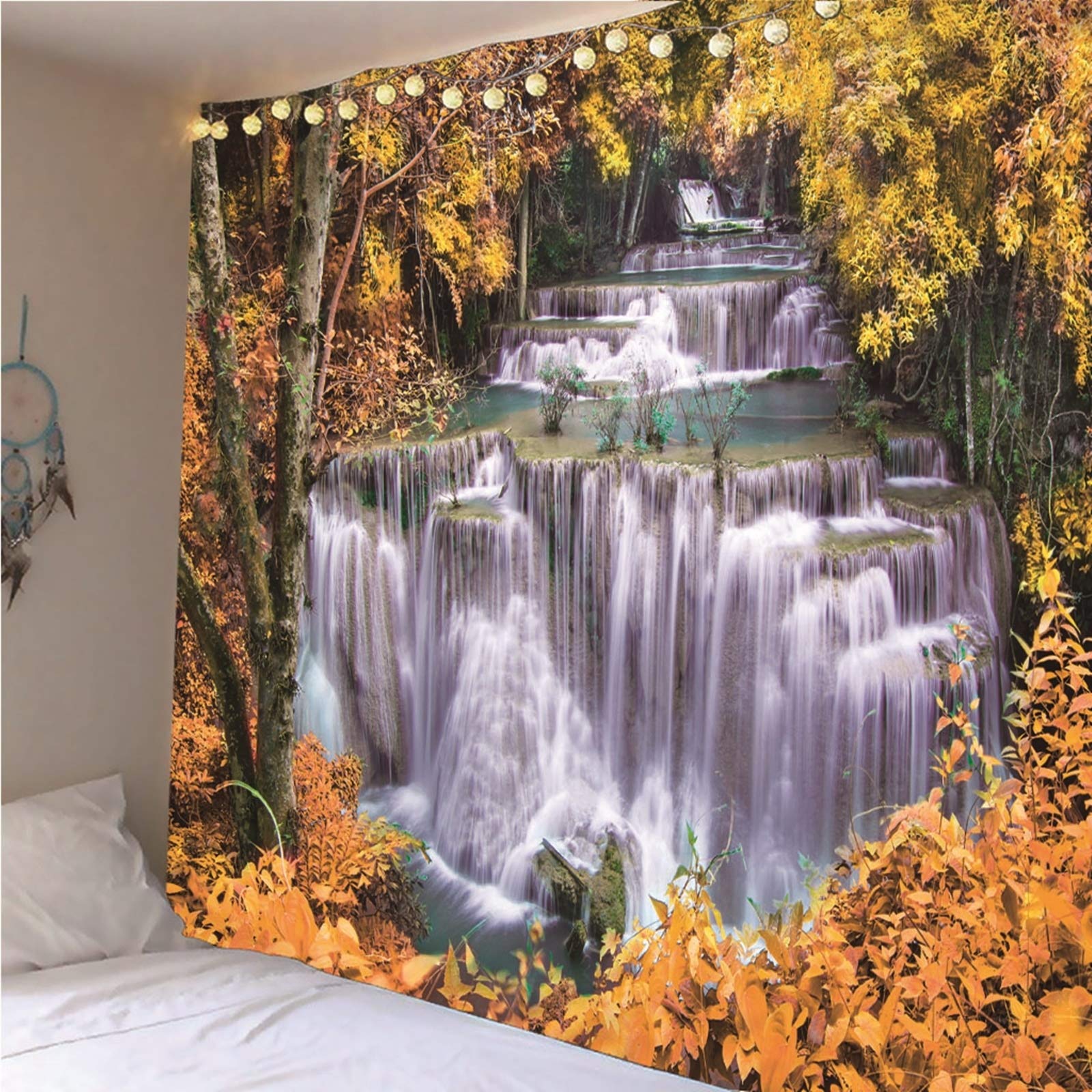 Aeici Tapiz Tela Muro Playa, Tela De Pared Decorativa Bosques Y Cascadas Tapiz para Colgar Pared(260X240Cm)