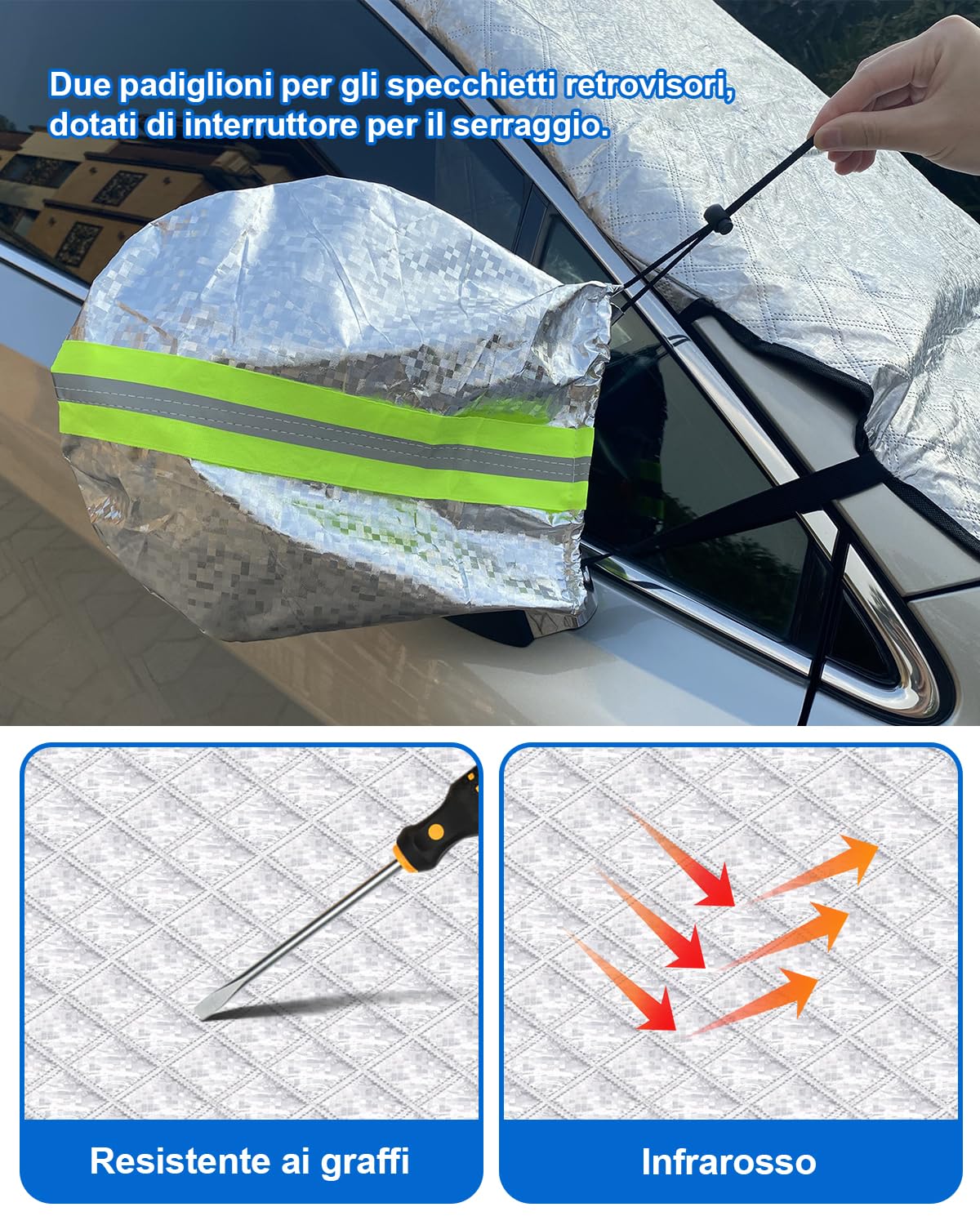 Parasole per Parabrezza Auto Copertura antineve con Cinghia, Parasole per Neve e Ghiaccio, Protezione per Parabrezza, Copertura Antipolvere, Telo copriauto per Inverno e Estate
