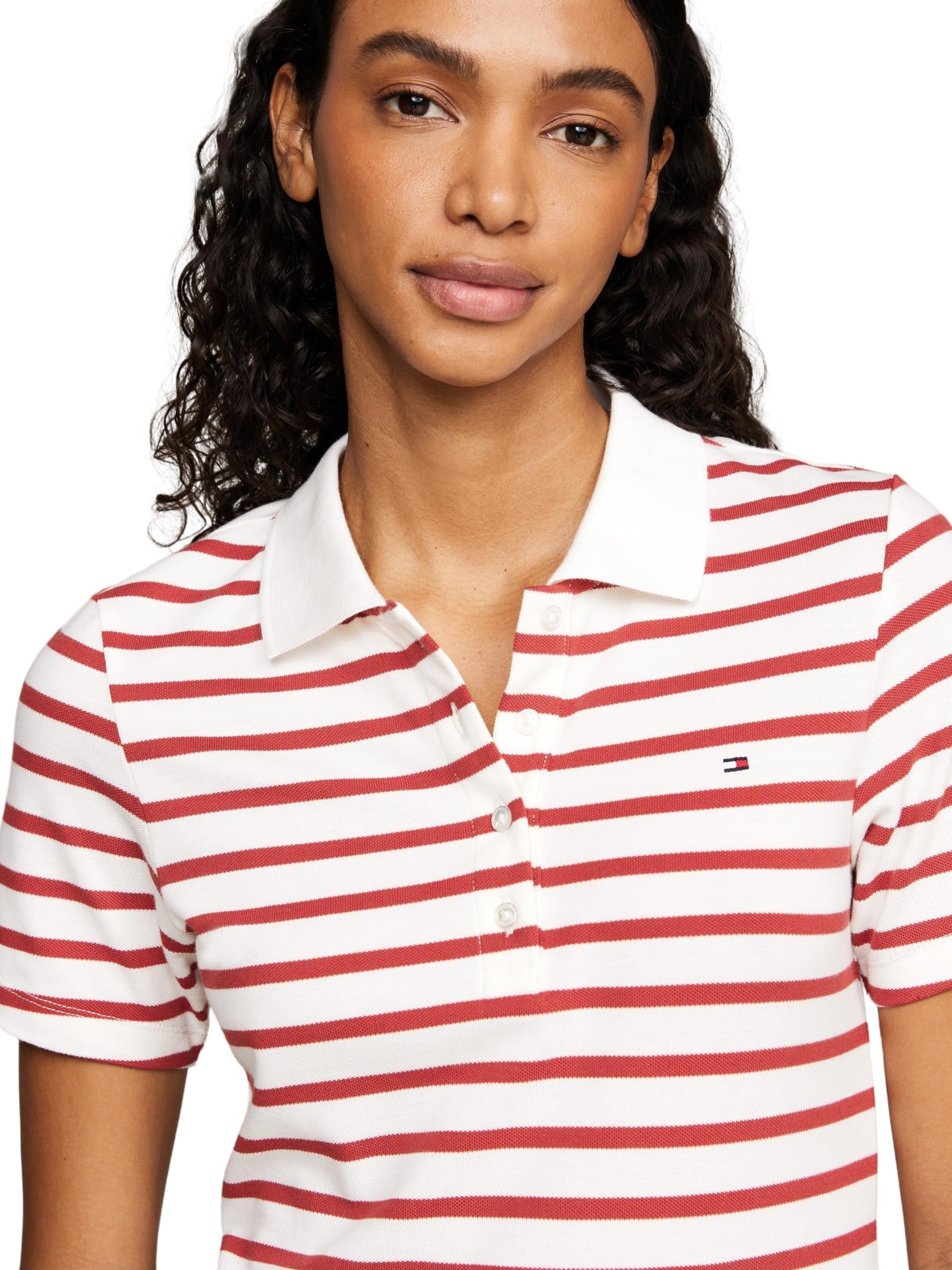 Tommy Hilfiger Polo damskie S/S, Breton Stp/Ecru/Terra Red, XS