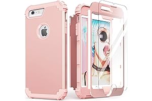 IDweel 3 in 1 Rose Gold iPhone 6S Plus Case with Tempered Glass Screen Protector