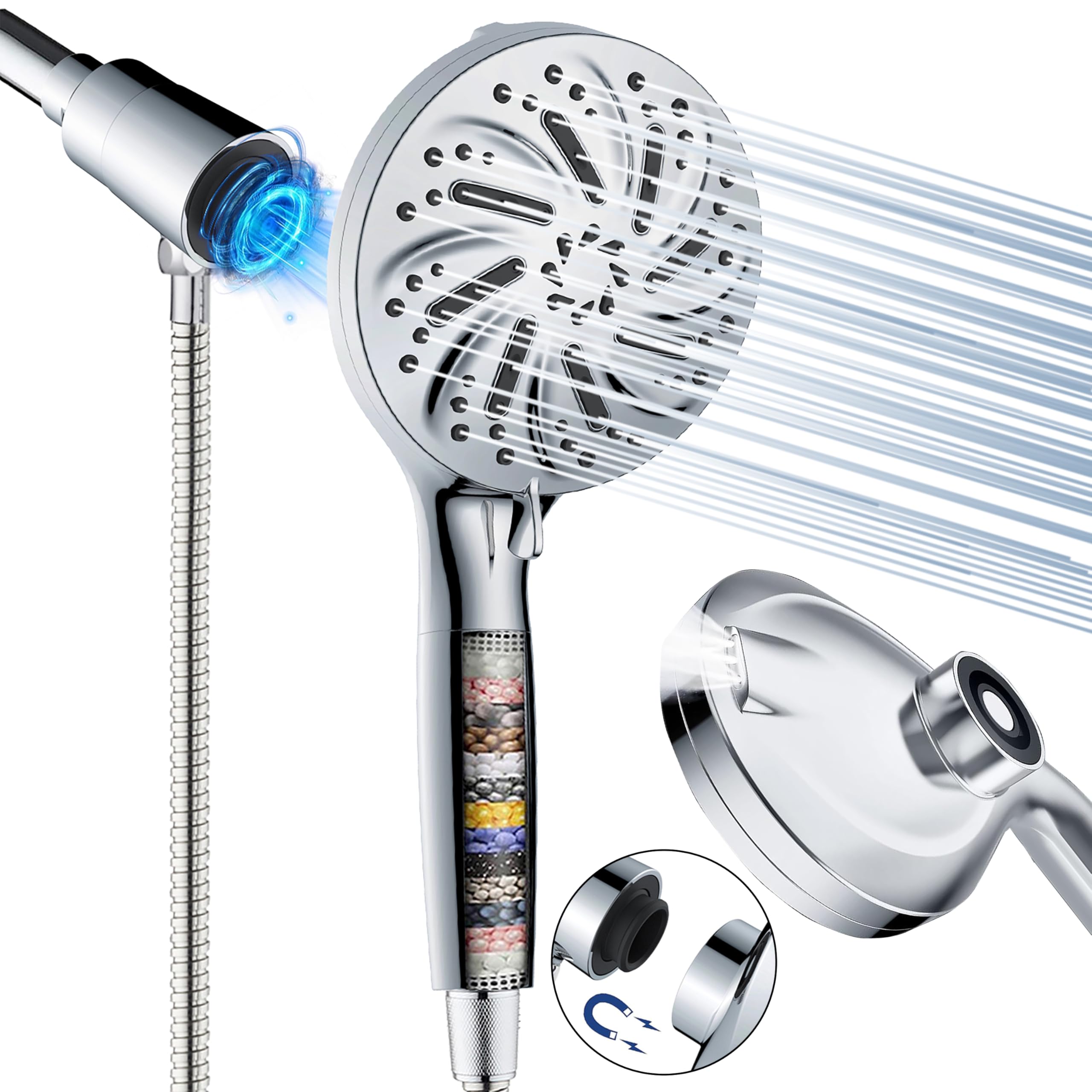 Pommeau de douche filtré haut de gamme à jet magnétique et flexible 140 cm