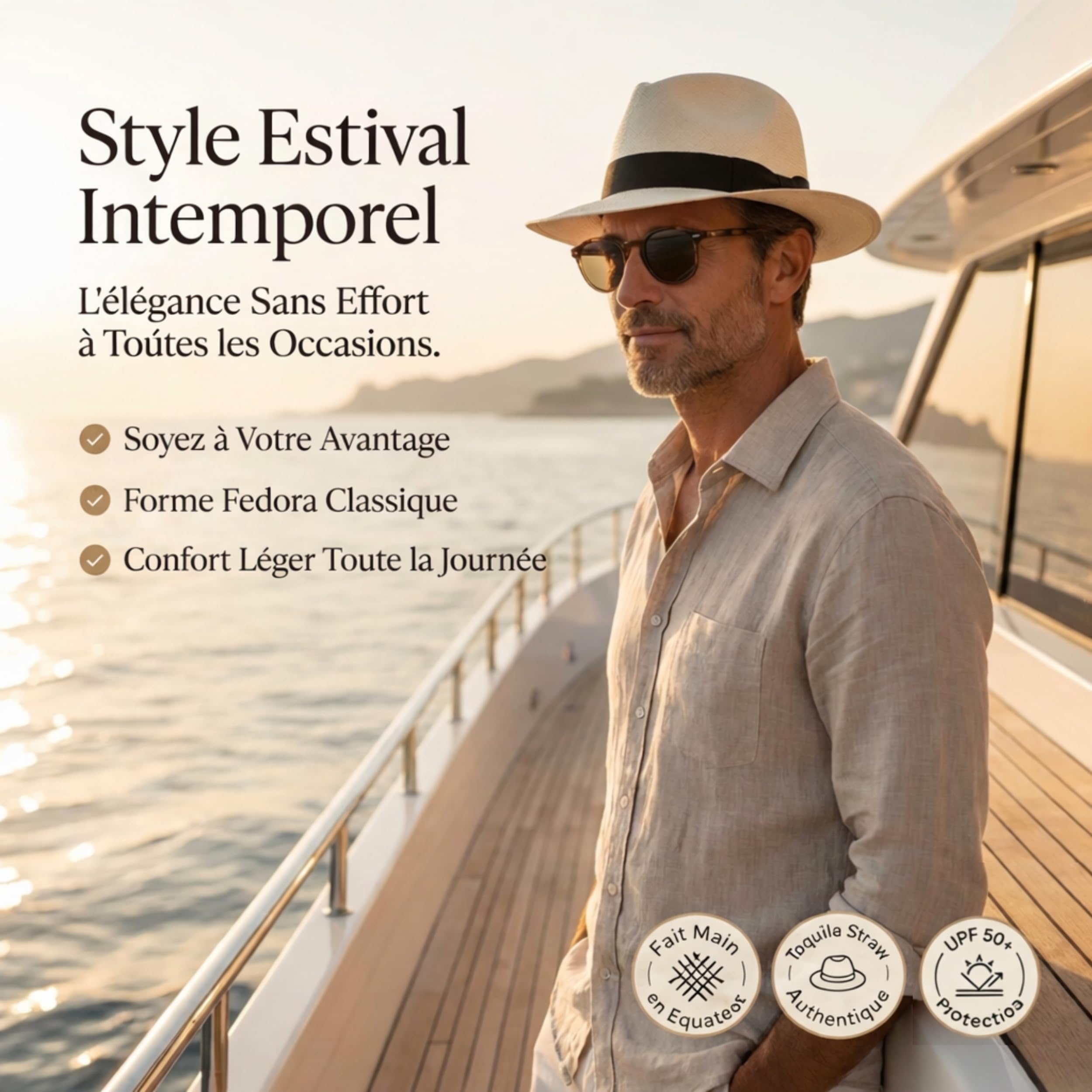 Gamboa Original Chapeau Panama Homme Femme Protection Solaire UPF+50 e Paille Solei
