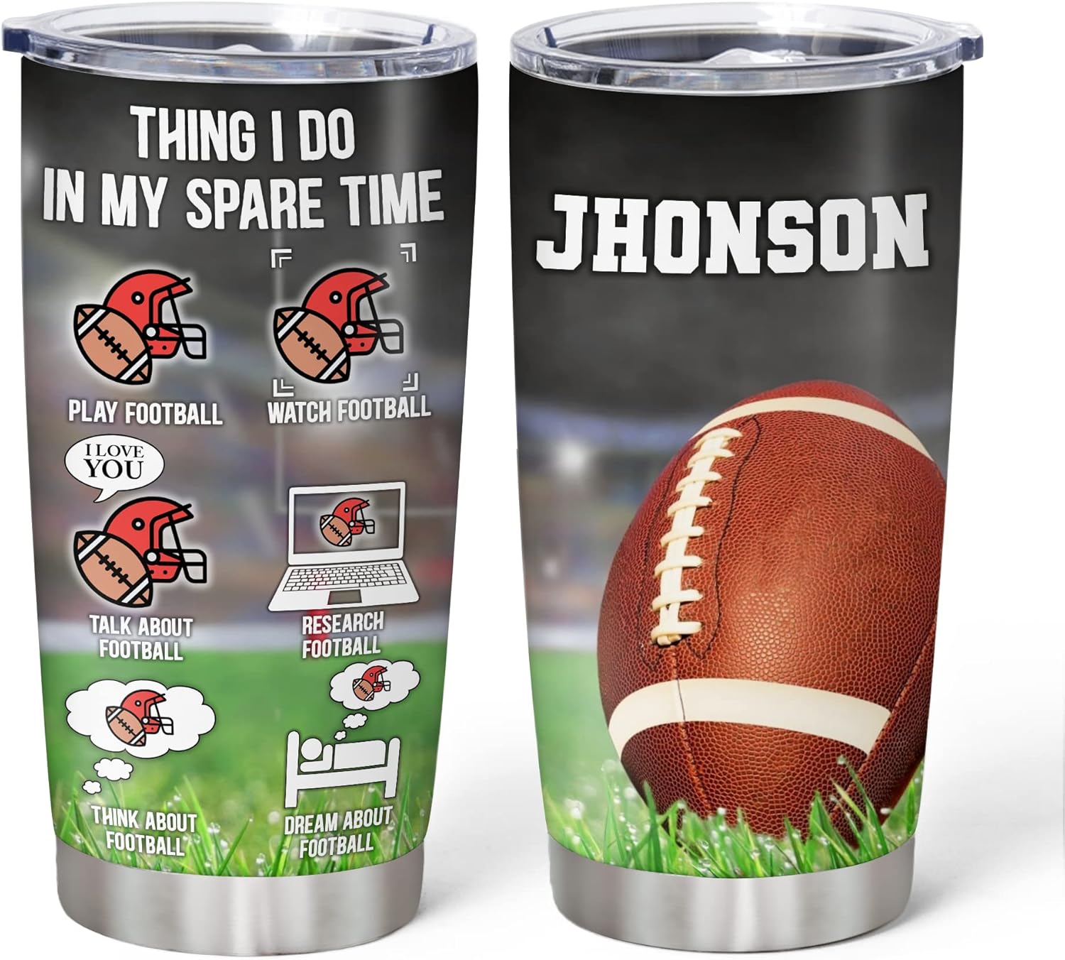 Hyturtle Personalized Football American Tumbler - Thing I Do In My Spare Time Stainless Steel Tumbler 20oz With Straw Lid - Sport Lovers Gifts For Mom Women Men Fan Coach On Birthday Mother's Day