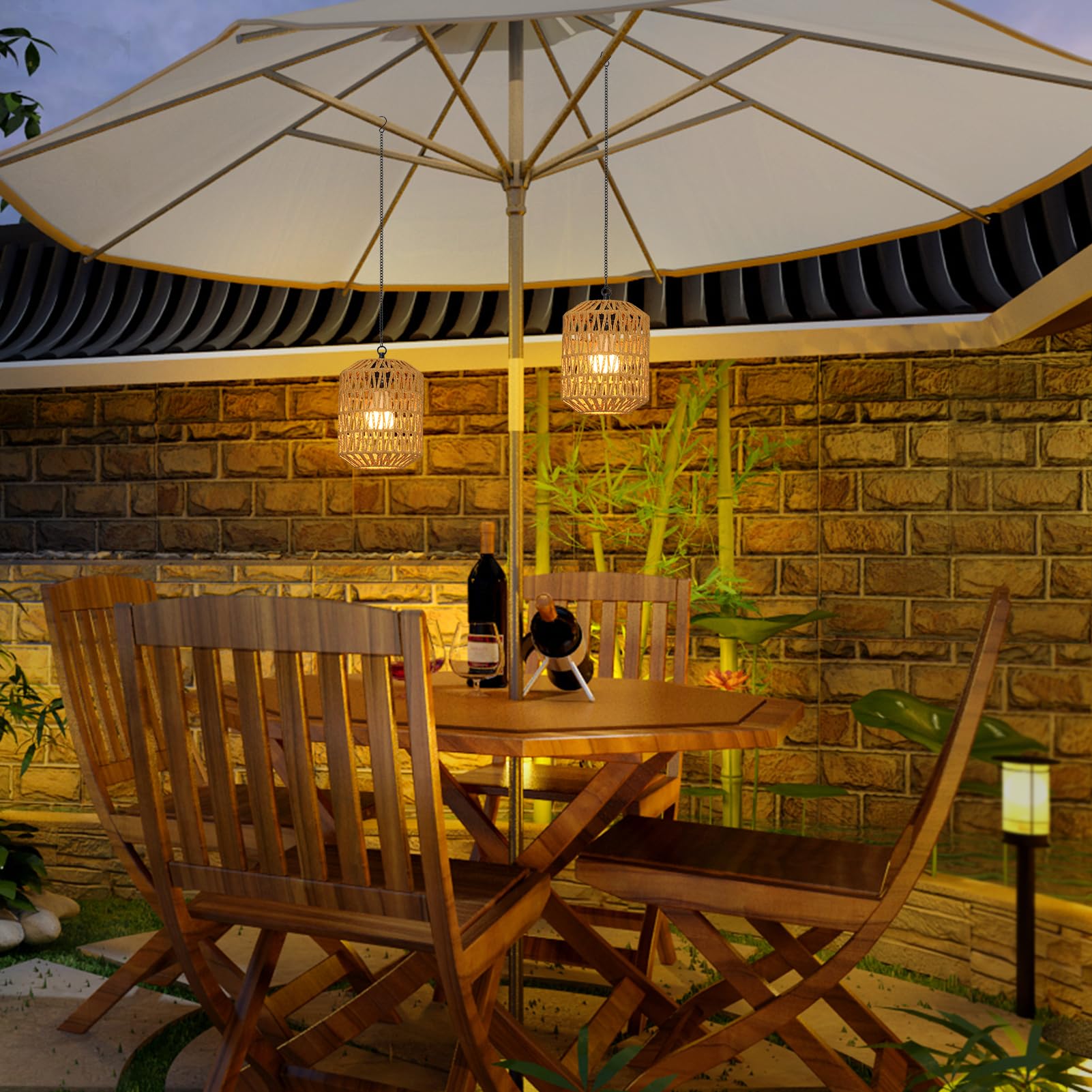 Rayofly 2 Pezzi Lampada a Sospensione Ricaricabile per Interni, Luce a Pendente Boho con Batteria, Lampada Pendente in Rattan senza Attacco Elettrico, Luci da Parco per Esterni con Bulbo e Telecomando