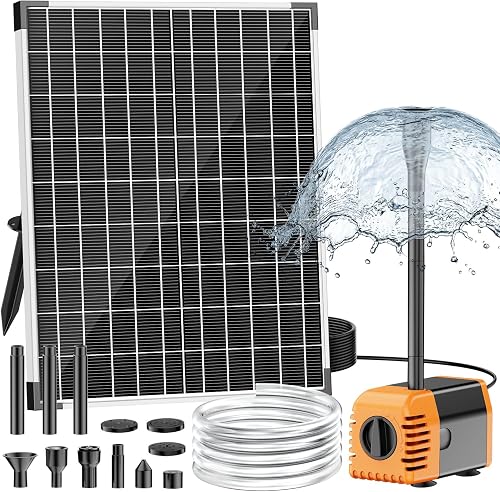 30W Solar Fountain Pump, 280GPH Solar Pond Pump with Foldable Solar Panel, Adjustable Flow Solar Water Pump with 6.6FT PVC Tubing for Outdoor Pond, Garden, Waterfall, Hydroponic, Pool