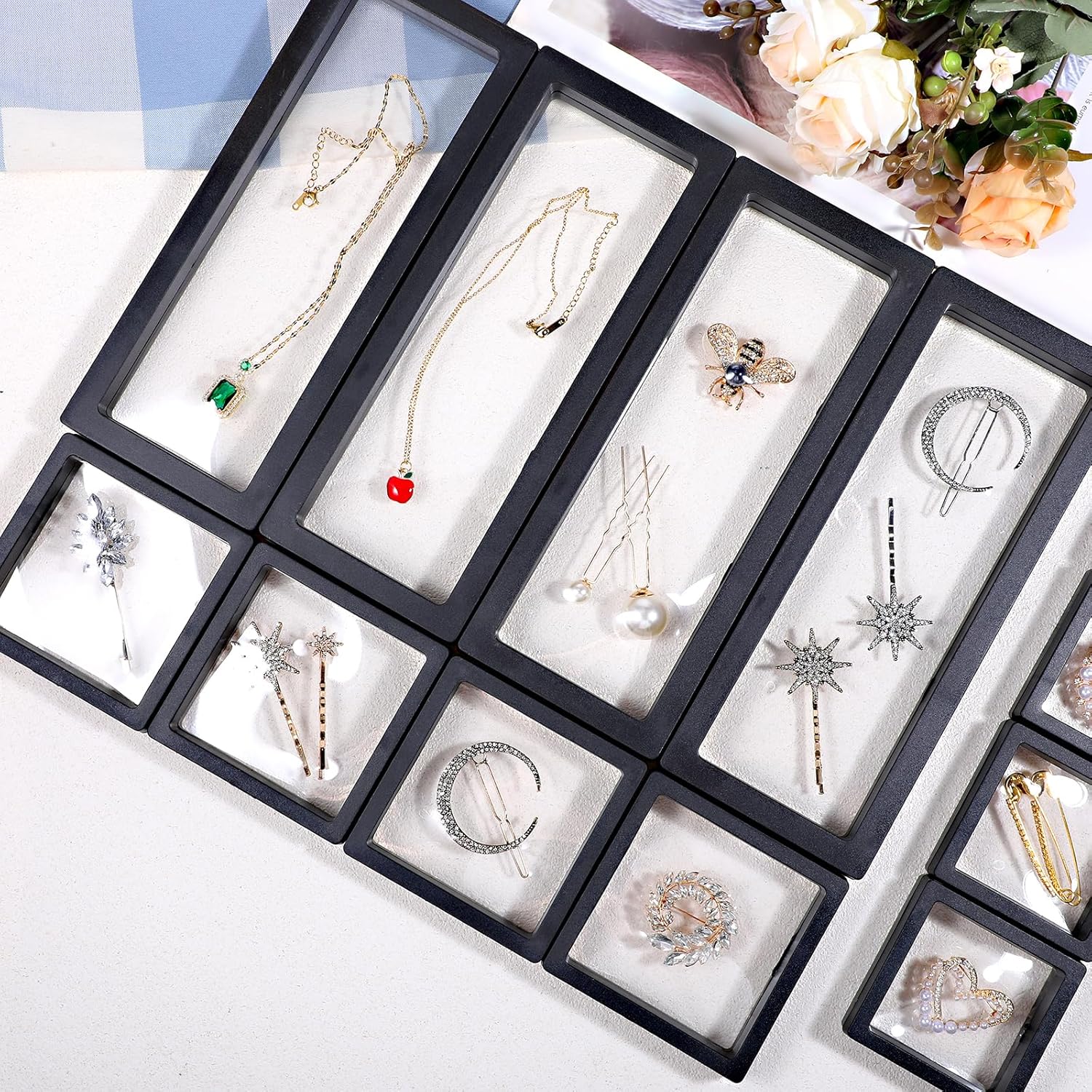 30 Pack 3D Floating Display Stand Floating Frame Display Case Coin Display Holder Transparent PE Jewelry Storage Box for Jewelry,Specimen,Medallions(Black)