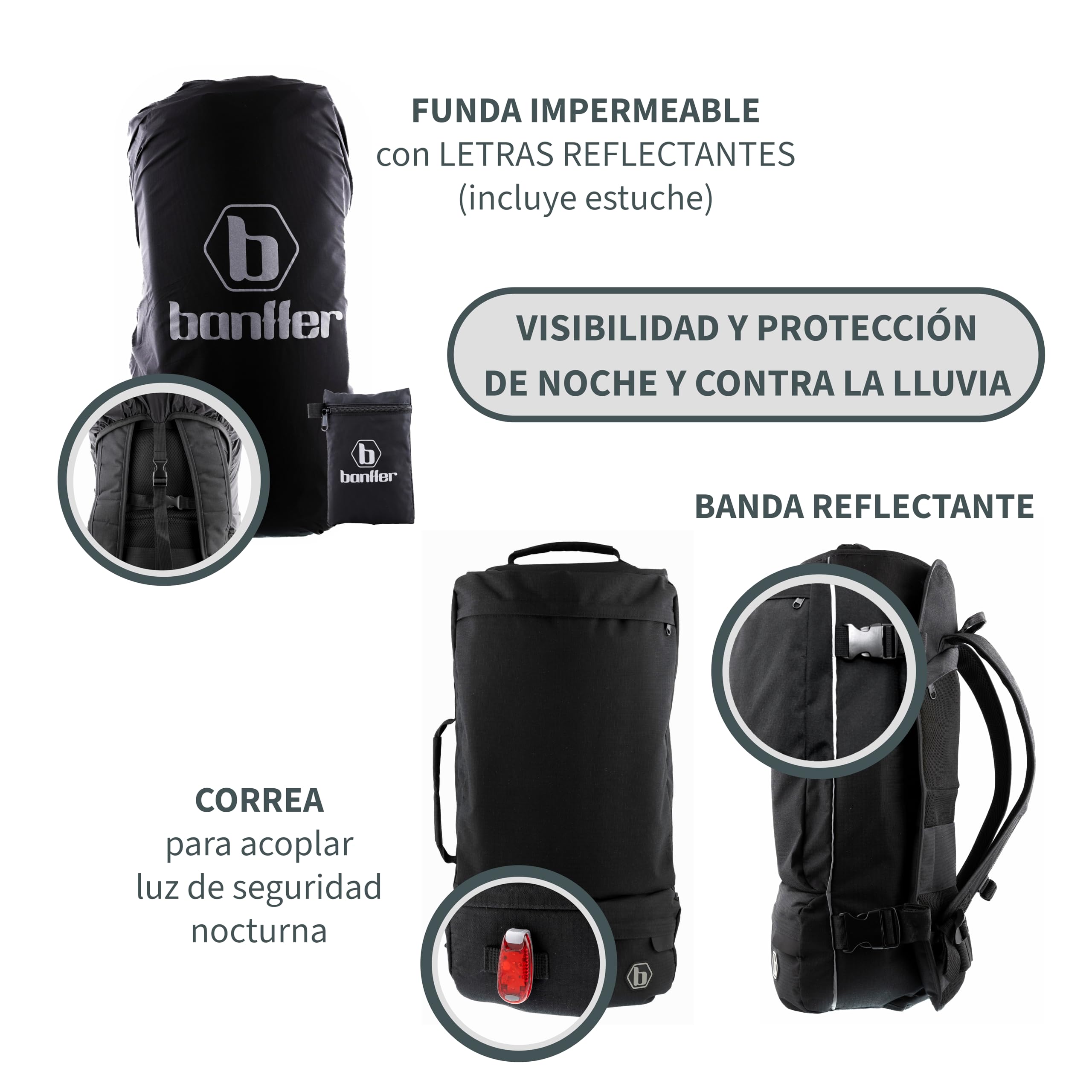 Zaino porta abiti convertibile 2 in 1, borsa da viaggio nera, custodia impermeabile, fascia riflettente