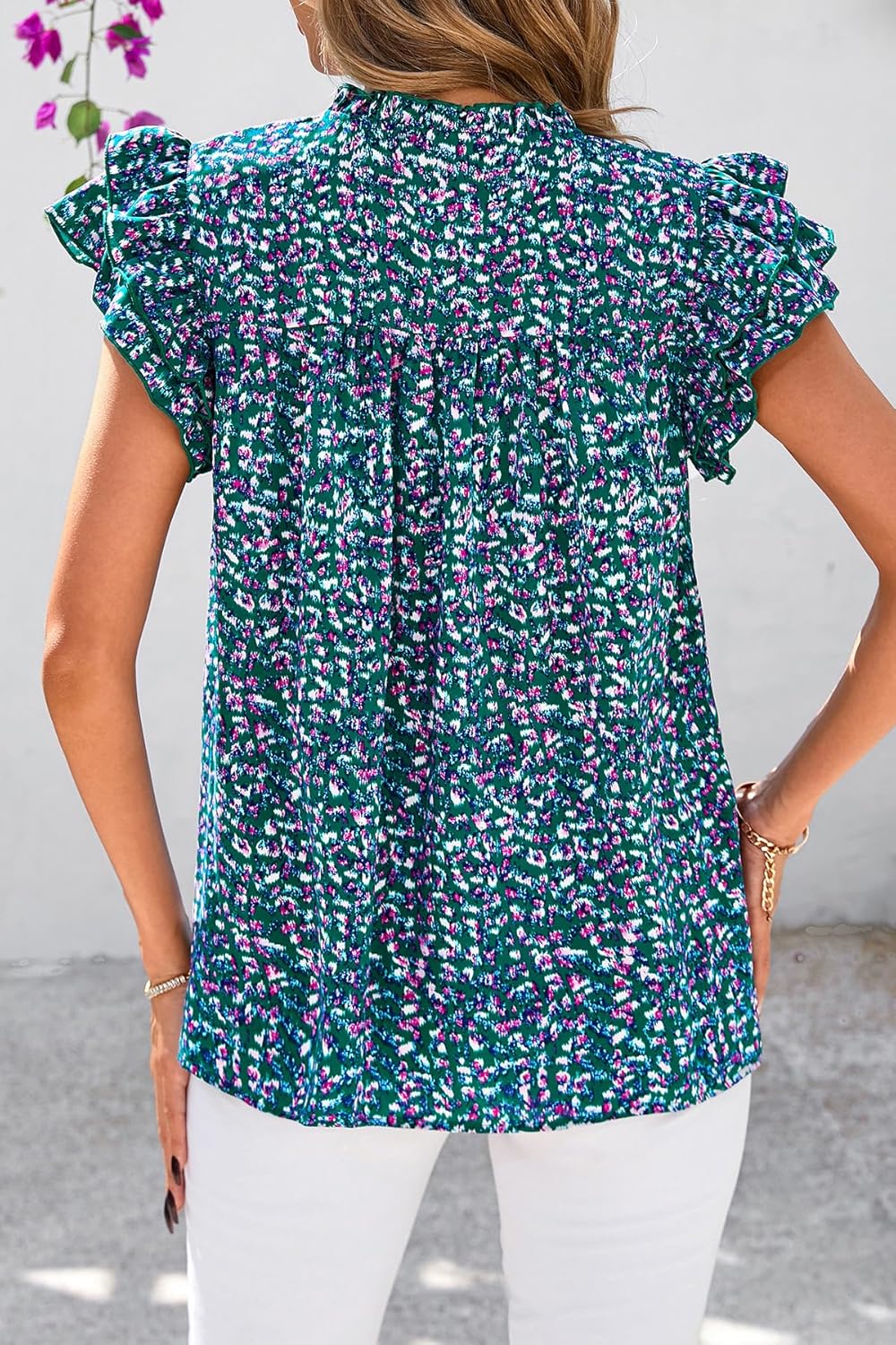 CFLONGE Summer Tops for Women 2026 V Neck Ruffle Short Sleeve Business Casual Blouse Dressy Work Floral Tunic Going Out Tops - Image 5