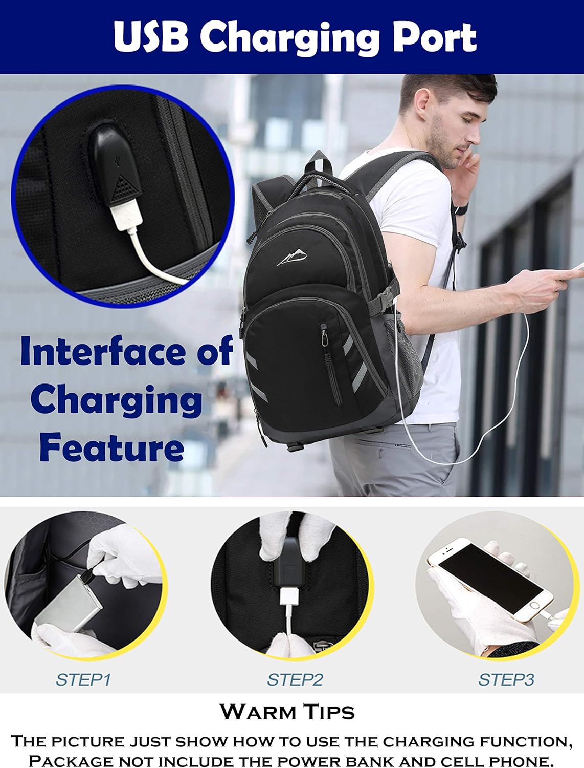 ProEtrade Backpack Bookbag for College Laptop Travel, Fit Laptop Up to 15.6 inch with USB Charging Port Multi Compartment Anti theft, Gift for Women Men (Black) - Image 4