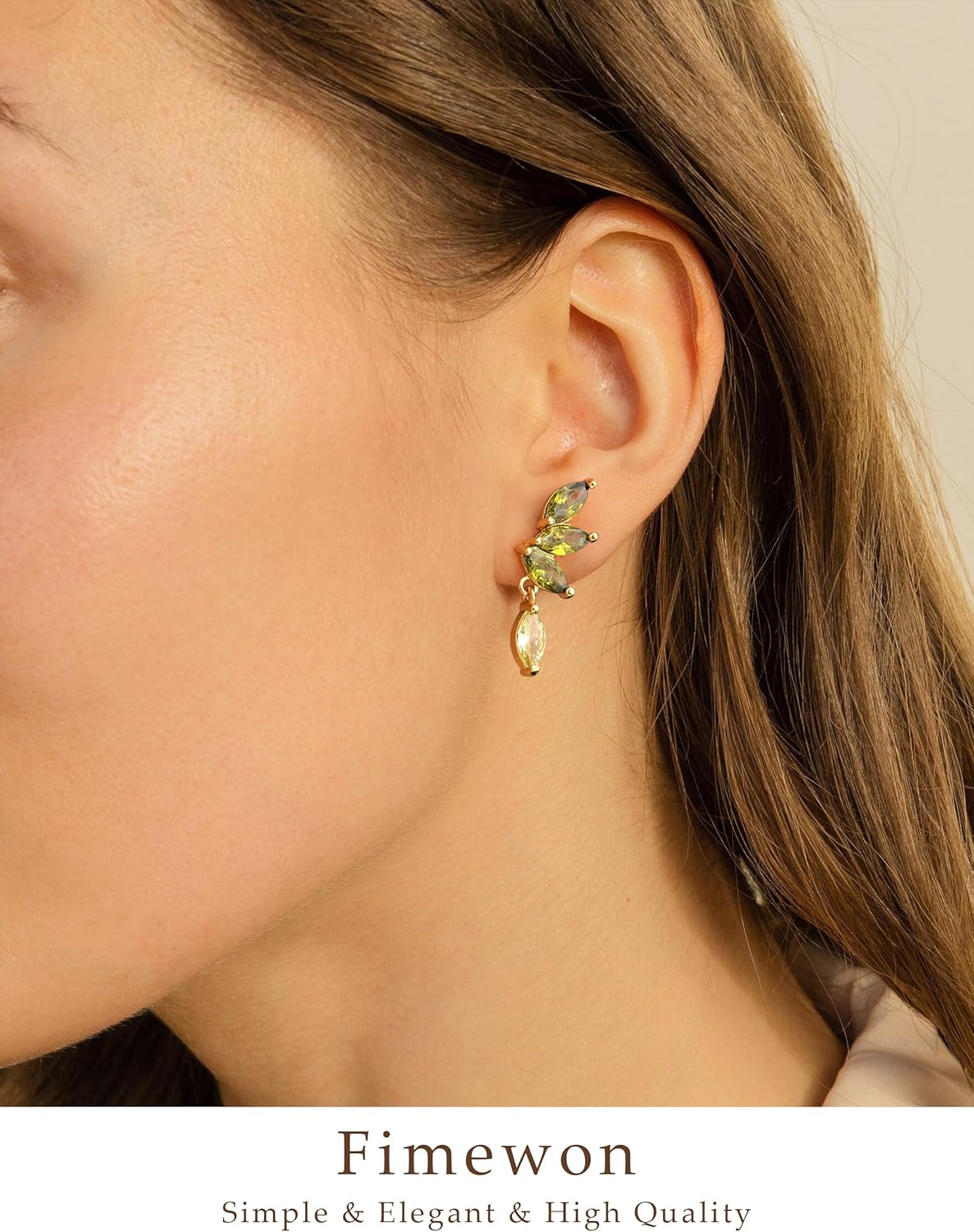 Fimeon Marquise Stud Earrings for Women Elegant Peridot 925 Sterling Silver Earrings Wedding Earrings for Brides & Bridesmaids Gifts for Women - Image 6