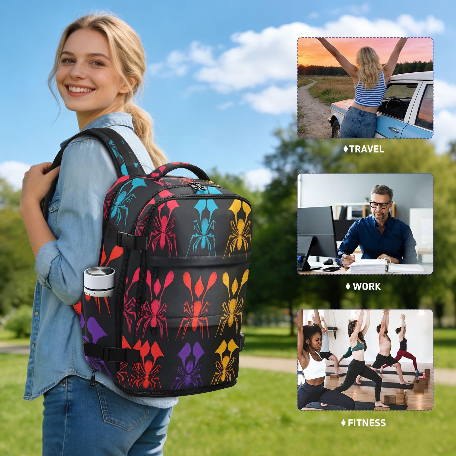 Damski plecak torba na laptopa 15,6 cala do samolotów 20 l | Stylowa torba studencka owad szczęśliwy wzór Halloween 15 cali torba na laptopa do szkoły mochilas para laptop de hombre 20L