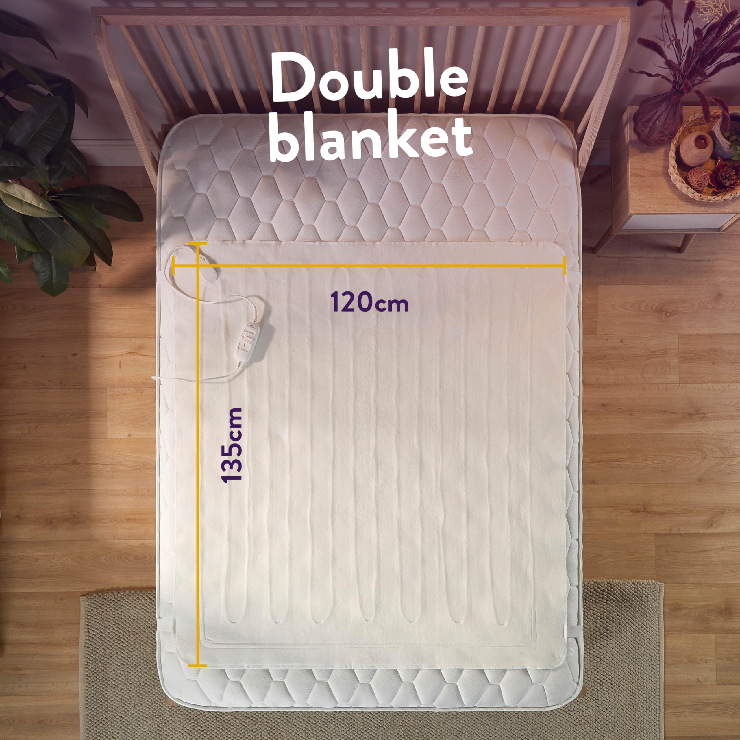 Slumberdown Sleepy Nights Electric Blanket Double - Warm u0026 Cosy 3-Heat  Settings Heated Blanket for Bed with Sleep Safe Auto Shut off -  Comfortable, Easy Fit Straps, Machine Washable (135cm x 120cm) :