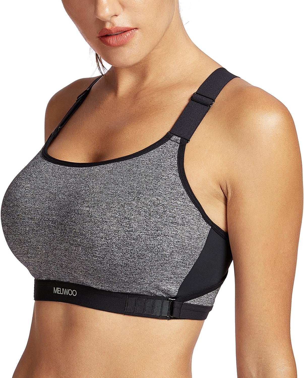 Meliwoo Women's Ultimate Sports Bra Moulded Cups Cross-Straps Without Underwire - Grey -