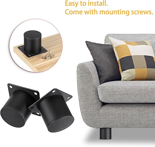 Miniatura 2 de OwnMy 4 patas de muebles de acero inoxidable de 2 pulgadas, patas de metal para escritorio, elevadores de muebles de metal redondo negro, patas de