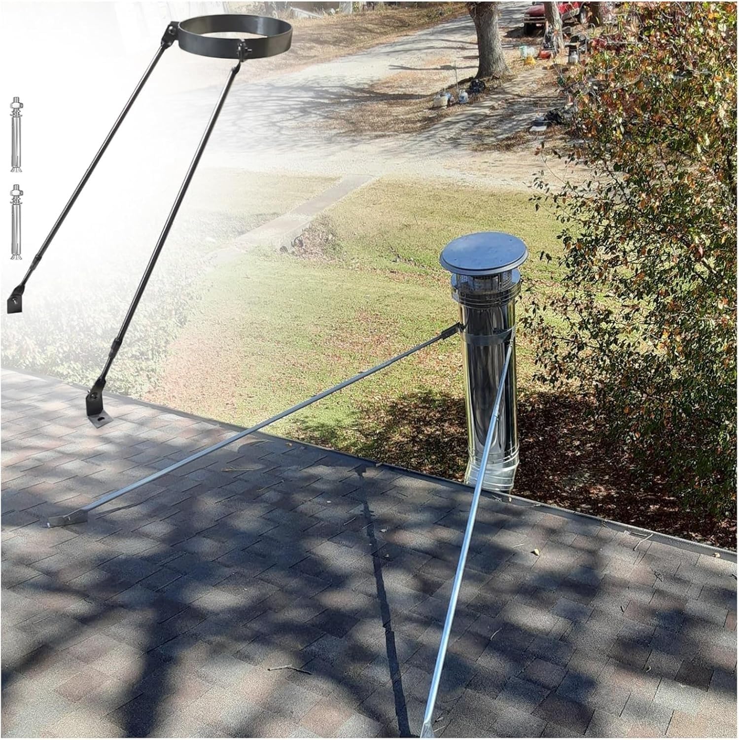 Supporto per Tubo da Stufa Supporto Tubo Stufa a Parete Kit di Supporto del Tetto esteso, Supporto del Tetto esteso per garantire, Stabilizzatore Downpipe(100mm/10cm Dia Hoop)