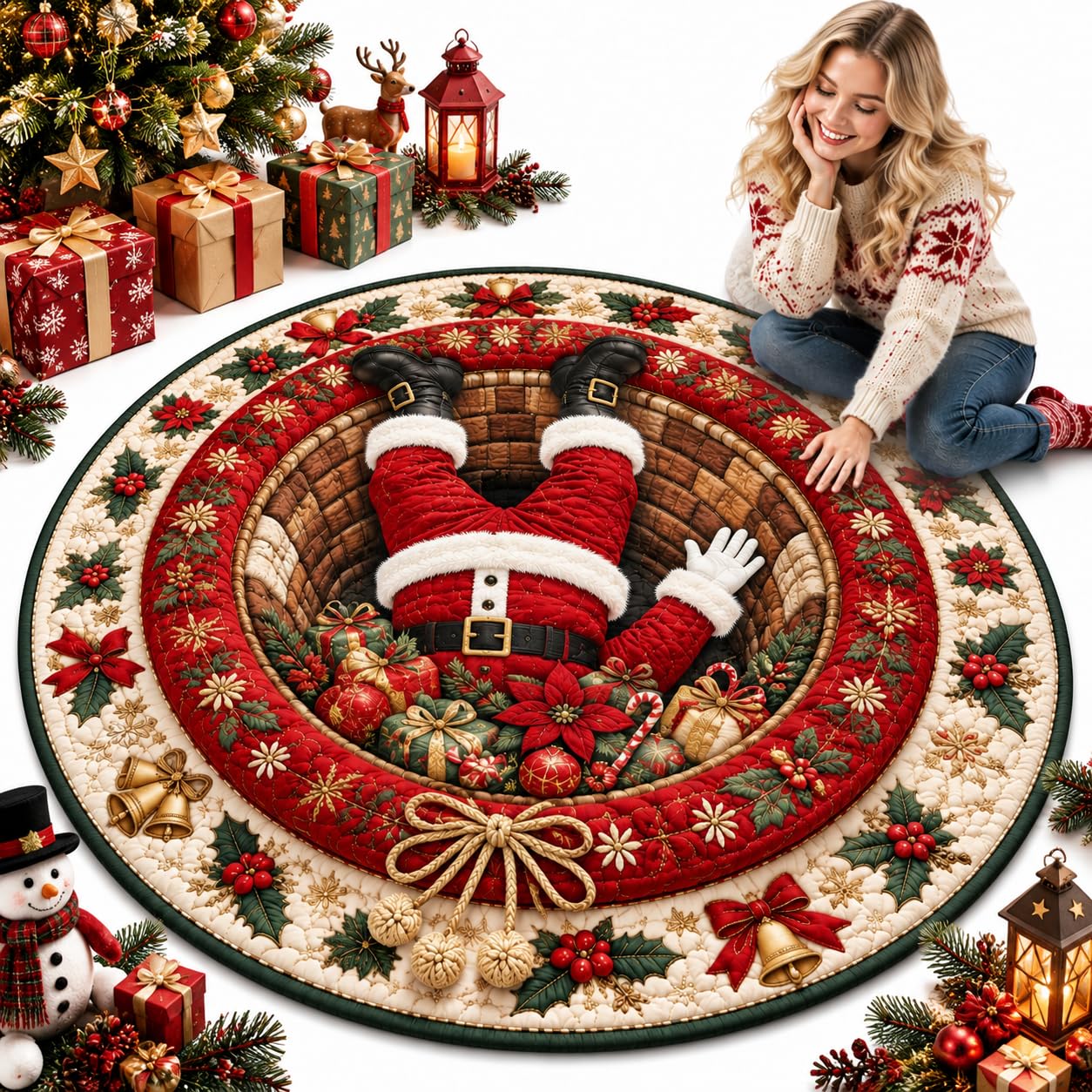 GXHNB 3d Christmas Rugs Optical Illusion Round Mat (A,80 * 80CM)