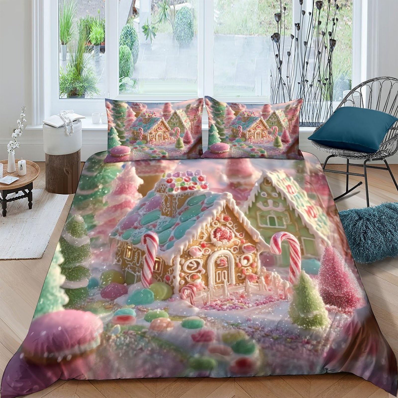 Ctjqhvkz Style-3 3D Printed Candy House Fitted Sheet Microfiber Pastel Gingerbread Mattress Cover Non Slip Easy Care For Bedroom Single（135X200cm）