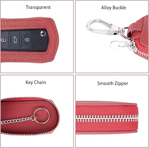 Miniatura 4 de Funda universal para llavero de automóvil de alta calidad, funda de cuero para llavero, protector de llavero, soporte para llavero remoto (borgoña)