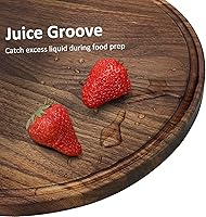 Vista 4 de Tabla de cortar redonda de madera de nogal de 12 pulgadas para cocina, tabla de cortar de madera con ranuras de jugo