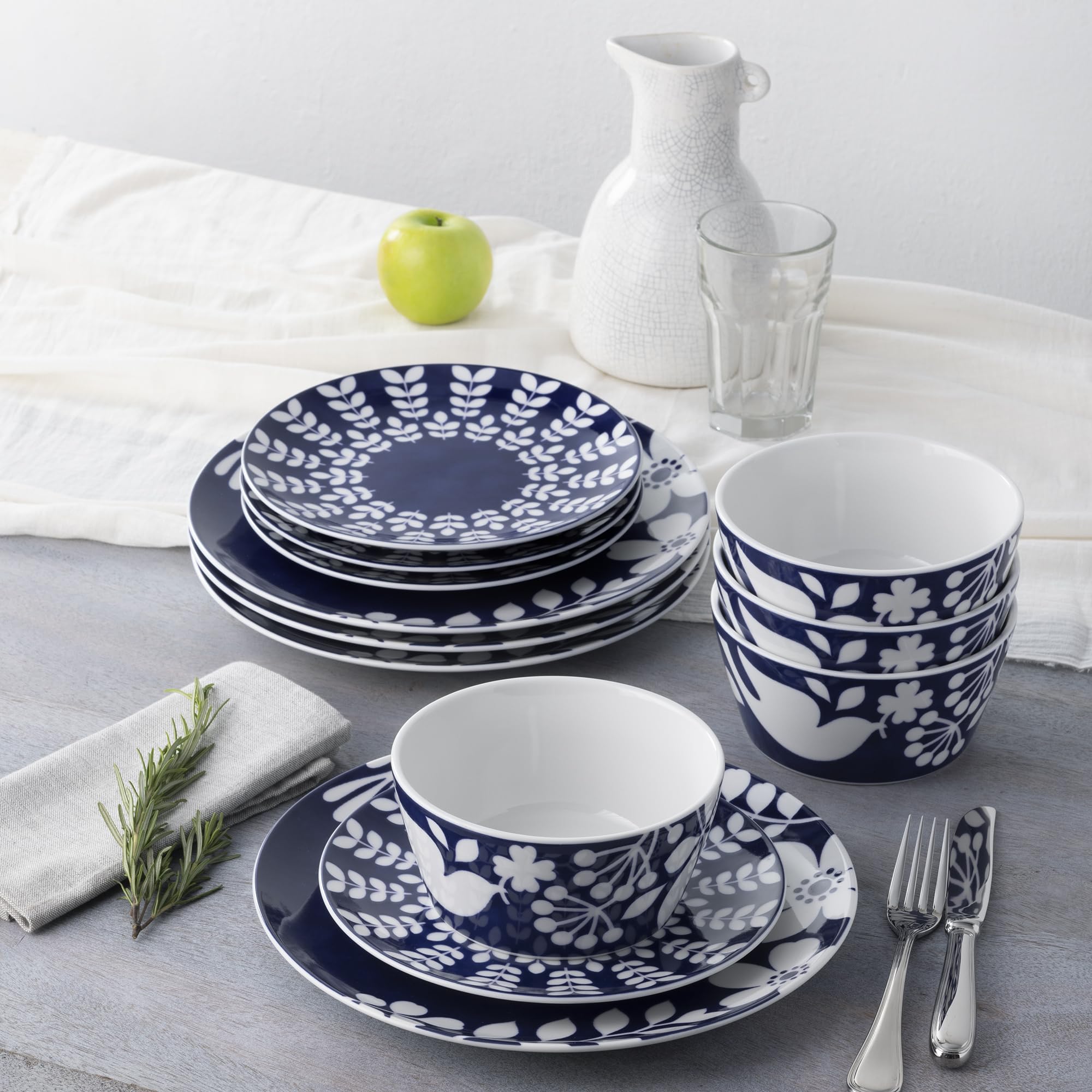 Noritake | Set 12-Piece com China Dinneware Pattern Bluefjord Blue