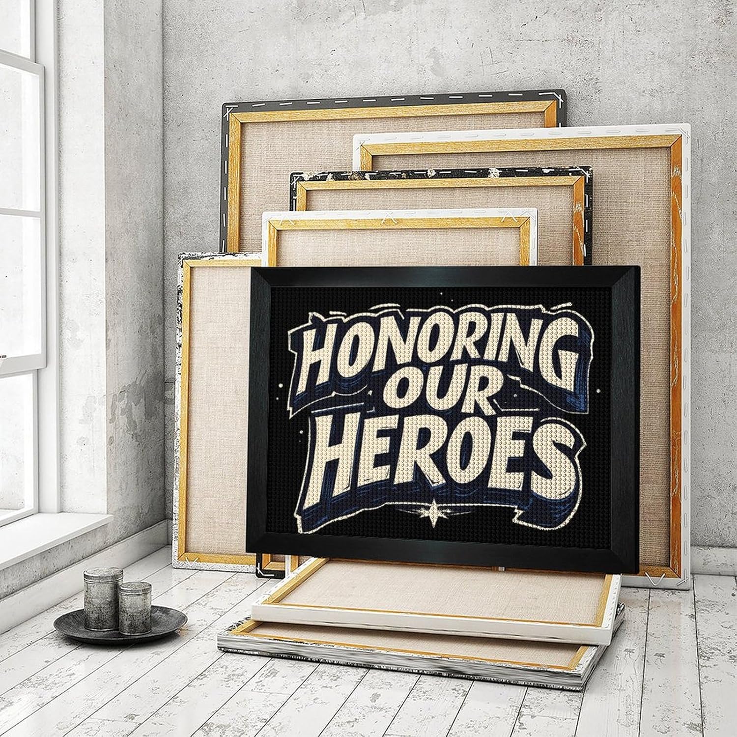 Honoring Our Heroes Printed Diamond 5D Painting Kit 16x20in DIY Full Drill Craft with Tools for Home Wall Decor Gift Blackwood 50 * 40cm