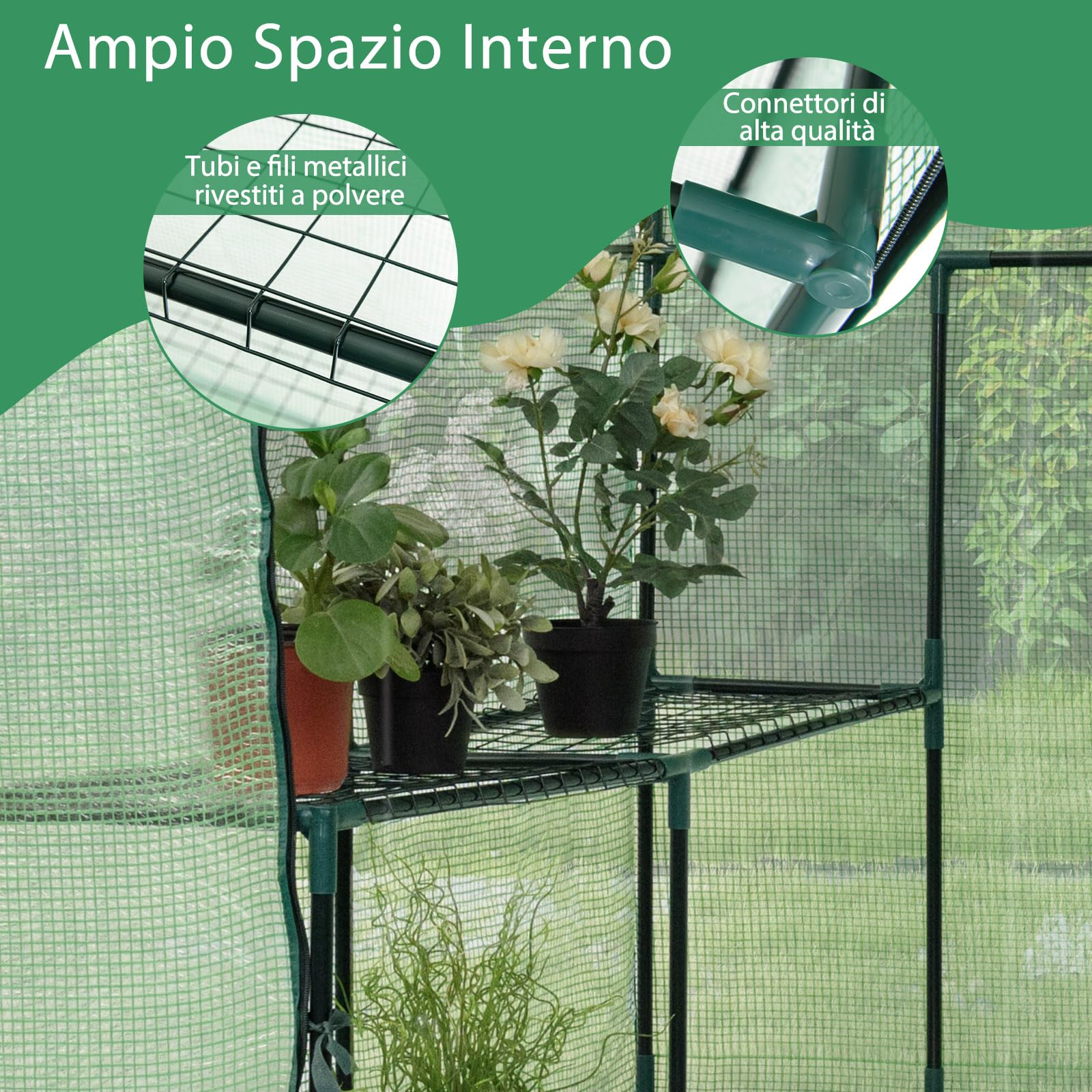 COSTWAY Serra da Giardino a 4 Livelli, Serra da Esterno per Orto e Piante con Telaio in Alluminio, Porta Avvolgibile e Telo, Serra Robusta per Balcone e Giardino, 143 x 73 x 195 cm, Verde