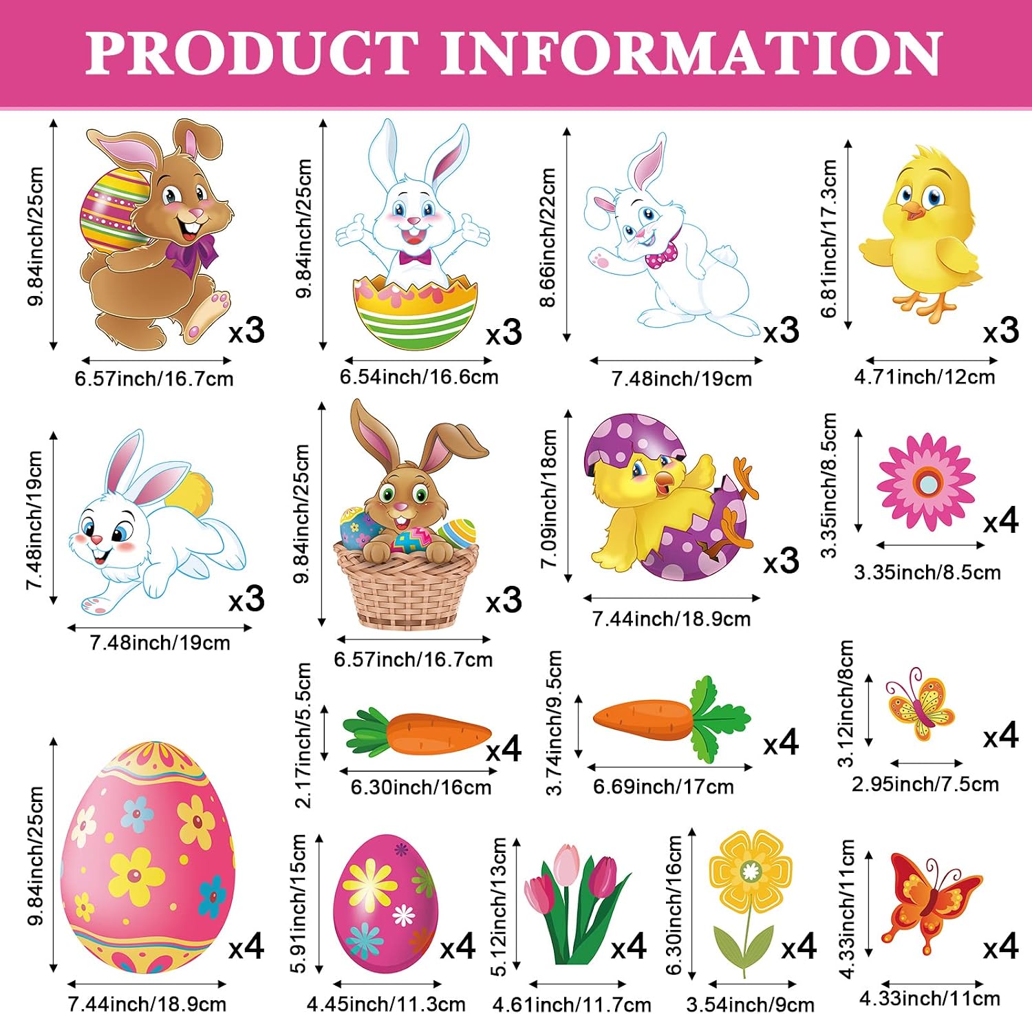Honoson 57 Pcs Easter Cutouts Bulletin Board Decorations Double Sided Colorful Egg Chick Bunny Cut Outs Paper Easter Classroom Decor for Spring Party Window Door Wall Decor Supplies, 16 Designs image 2