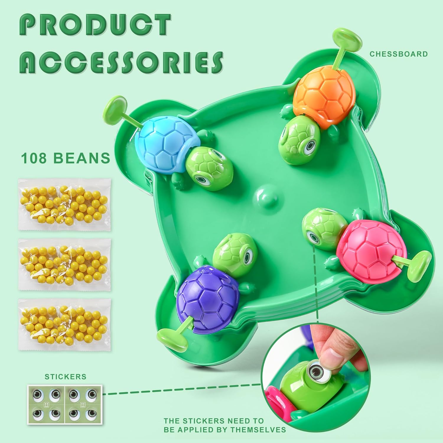 AIUAZA Hungry Turtle Chess Board Game, Hungry Box Game, Turtle Eating Beans Chessboard Game, Party and Party Family Toys, Toys, 2-4 Person (108beans)