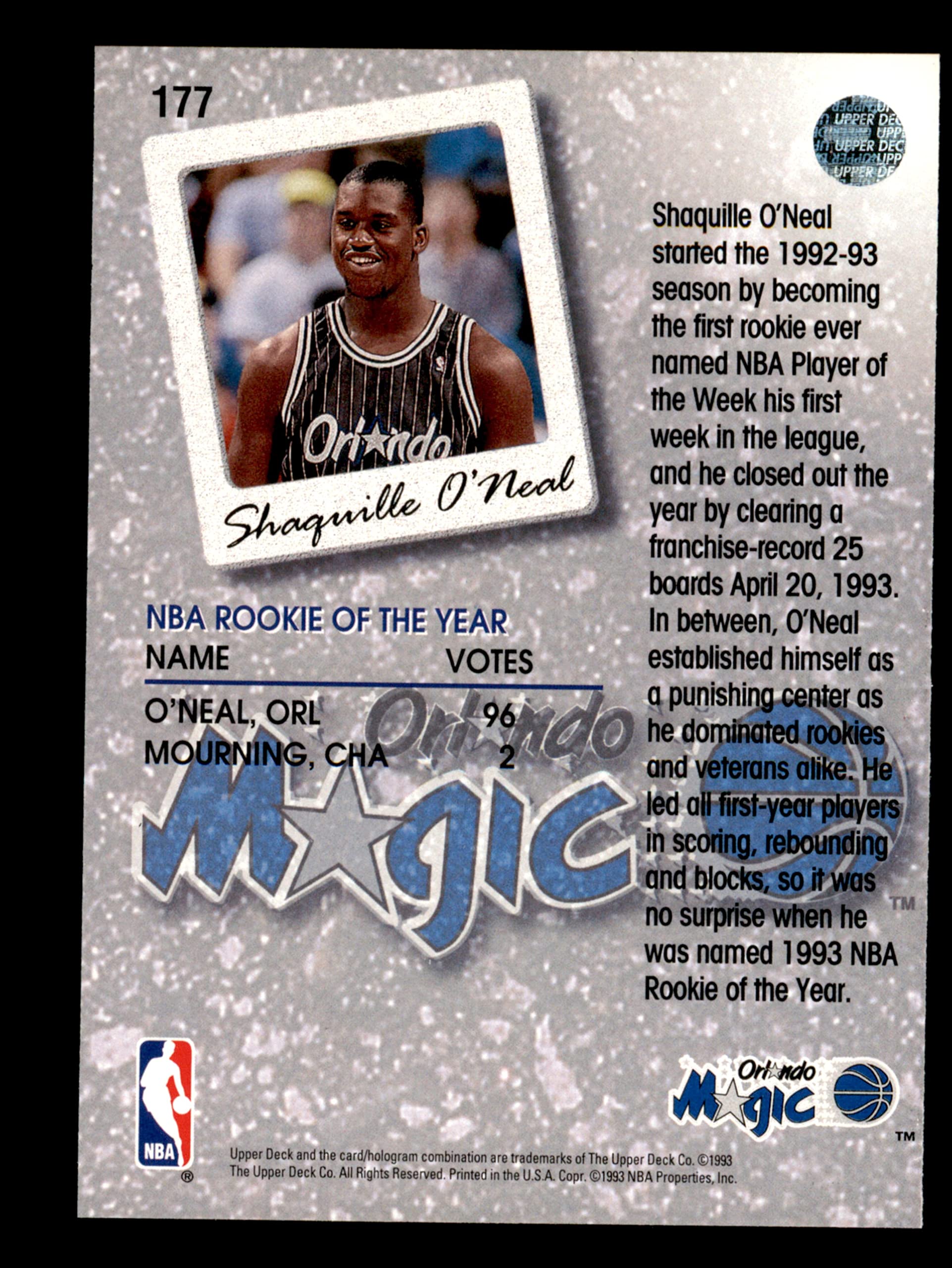 Amazon.com: 1993 Upper Deck # 177 Season Leaders Shaquille O'Neal