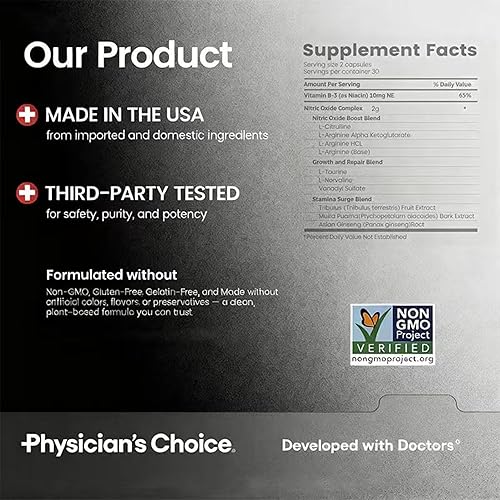 Miniatura 3 de HolyTime Cápsulas de óxido nítrico  Complejo herbario con Tribulus, Muira Puama y ginseng asiático  Energía y vitalidad  Suplemento a base de