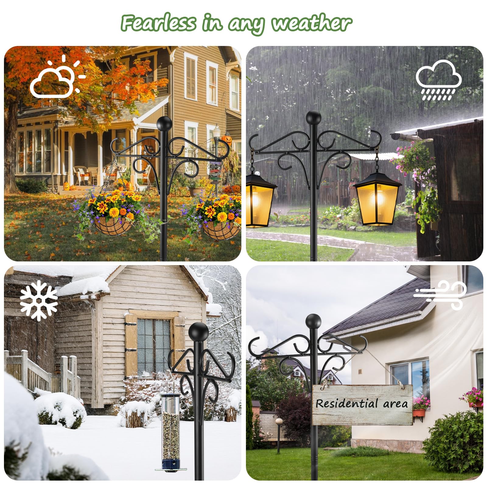 YiliYa Gancho de Pastor para Exteriores, 234cm Varilla de Metal para Jardín con Ganchos Estaca Jardín para Colgar Plantas, Linterna de Luz Solar, Decoraciones de Vacaciones, Comederos de Pájaros