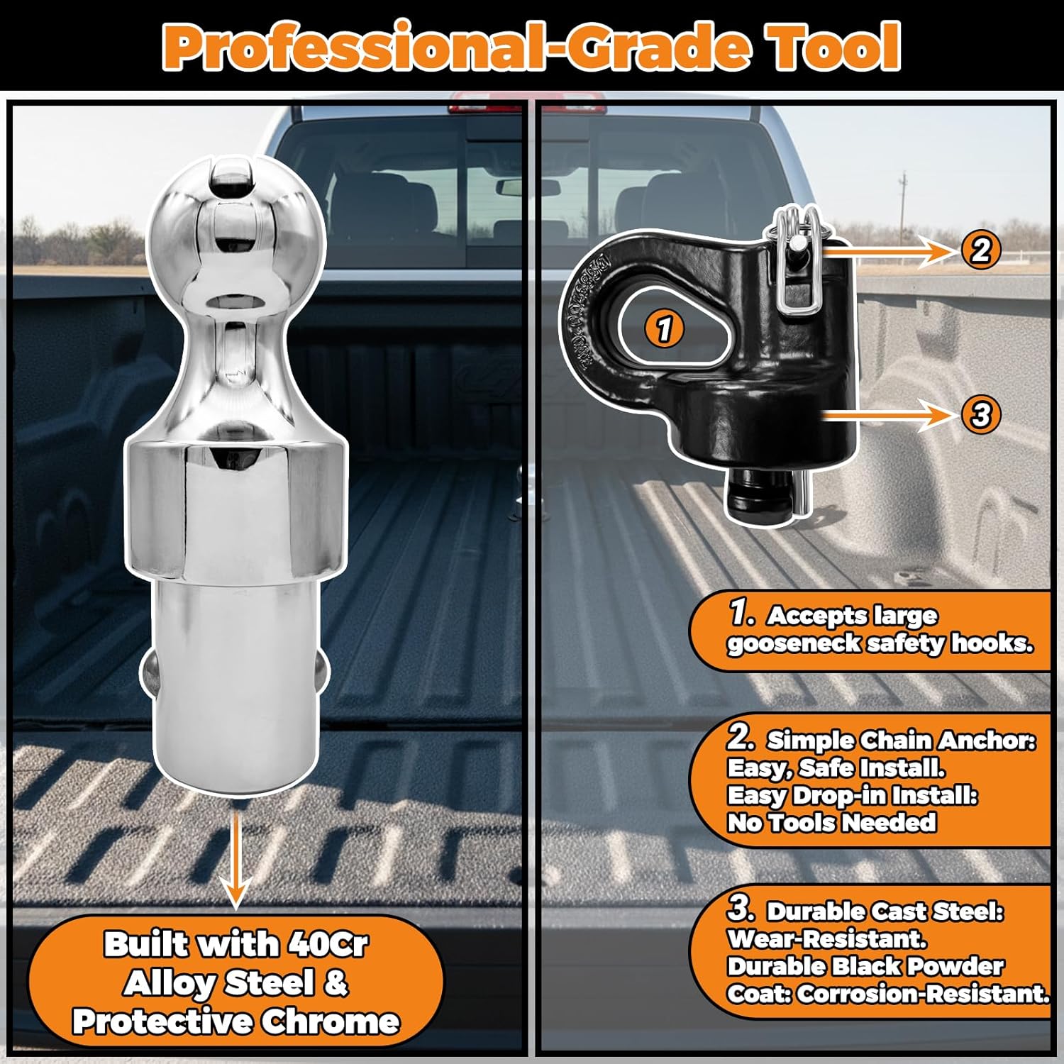 60692 Puck System Gooseneck Hitch Ball Kit, 2-5/16 Inch Gooseneck Ball, 38,000 lbs GTW/7500 lbs VTW for 2013-2026 Ford F250 F350 F450 2016-2026 Chevrolet Silverado GMC Sierra 2016-2024 Nissan Titan XD