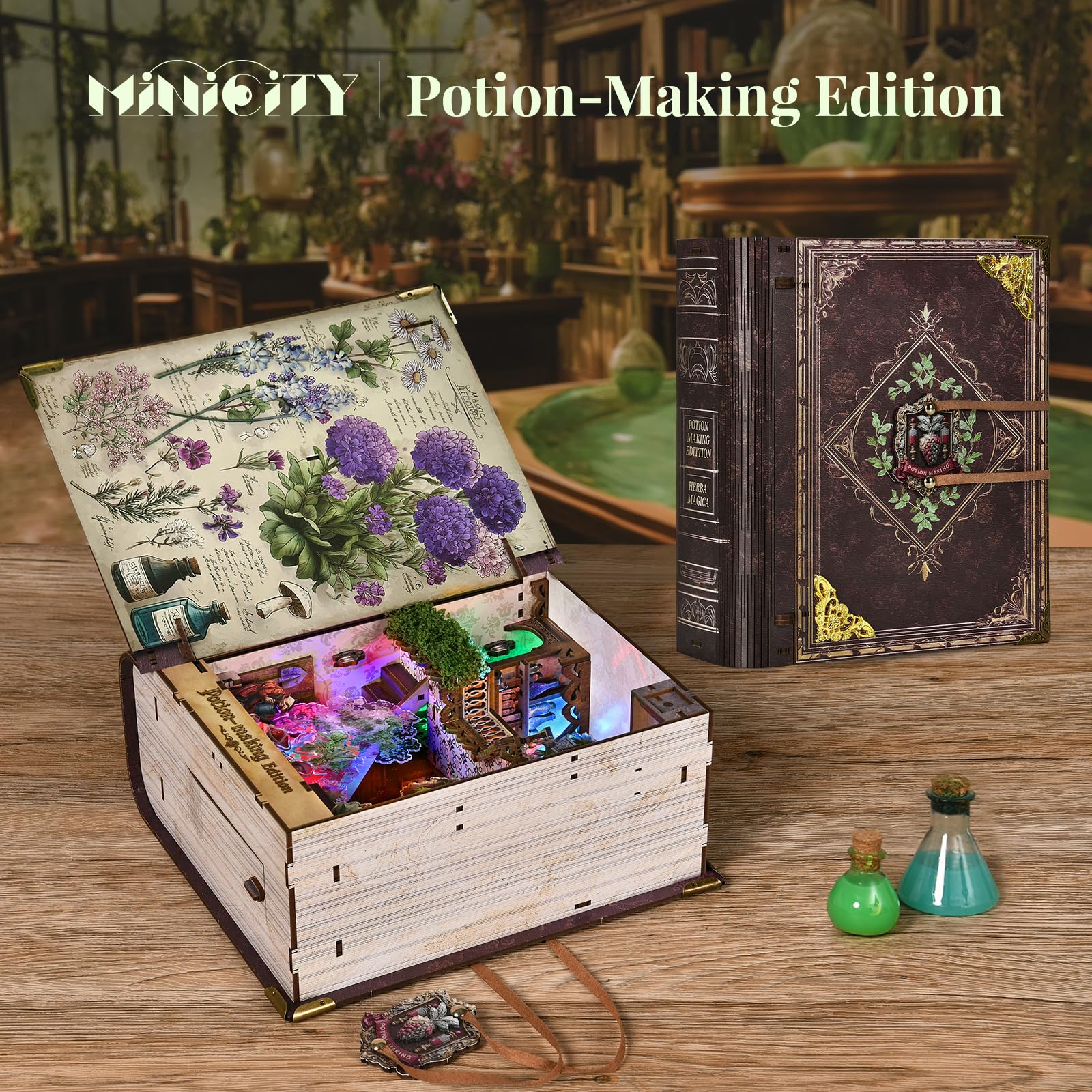 MiniCity Kit di angoli per libri, piccola casa da costruire per vivere, artigianato in legno fai da te per adulti, mini kit di modellini con LED, regalo di compleanno e San Valentino per adulti