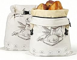 2 Stück extra große Bienenwachs-Brotbeutel mit Reißverschluss - Wiederverwendbare Baumwoll-Leinen-Brotaufbewahrungsbeutel mit natürlichem Bienenwachs-Futter für Sauerteig & Handwerkerbrote (weiß)
