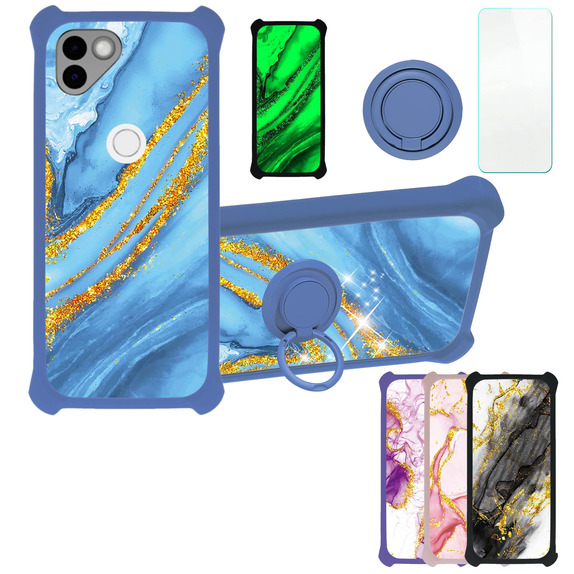 Solana Mobile Saga Phone Case Compatible with Osom OV1 Saga Phone Phone Case Cover [with Tempered Glass Screen Protector][Hard PC + Soft Silicone][Ring Support] [Gold Glitter+Luminous] JSL-LDL