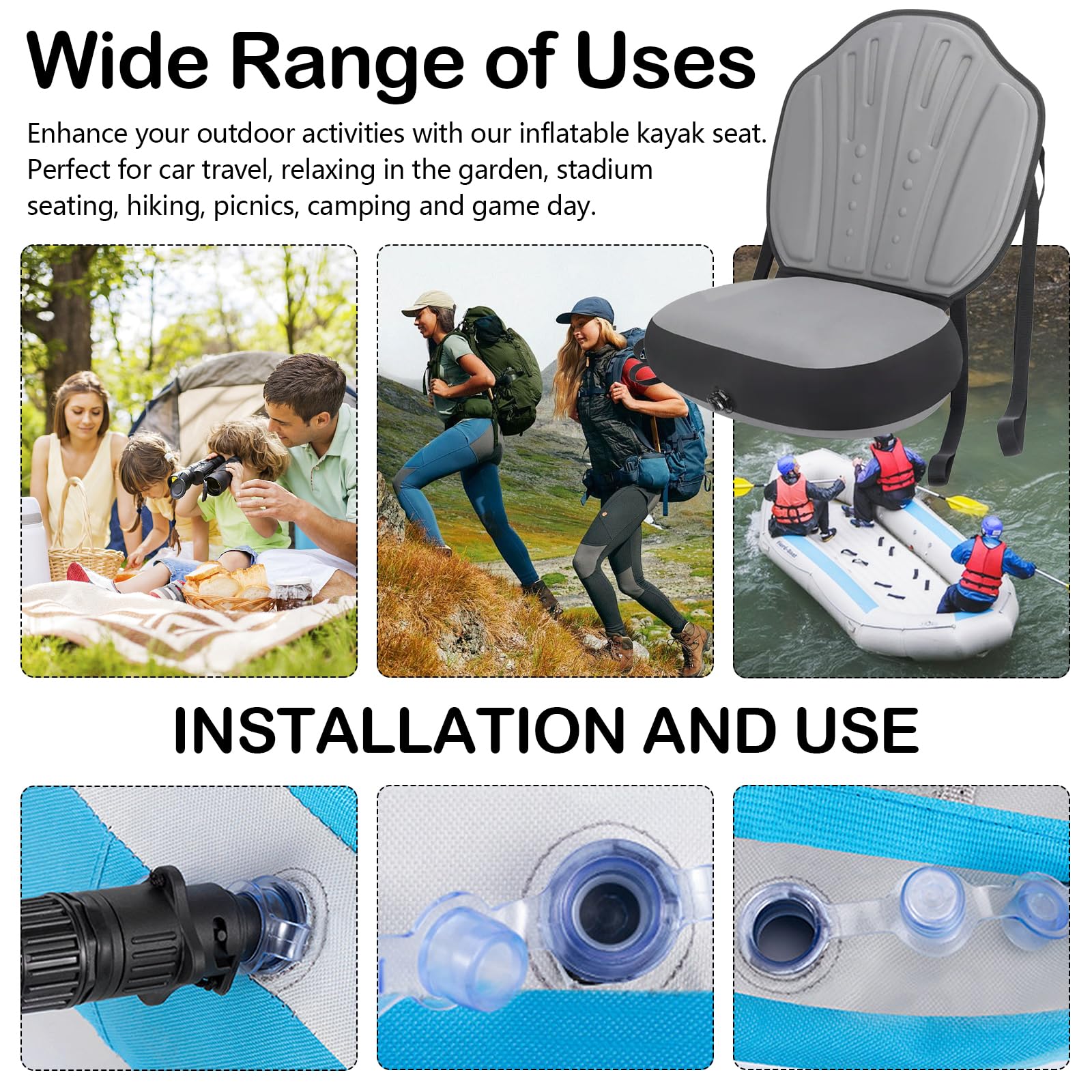 Asiento de Tabla de Paddle Surf Inflable, Cojín Universal para Kayak con Respaldo, Asiento de Kayak Ajustable Asiento Paddle Surf para Botes Inflables Canoa y Entusiastas de la Pesca