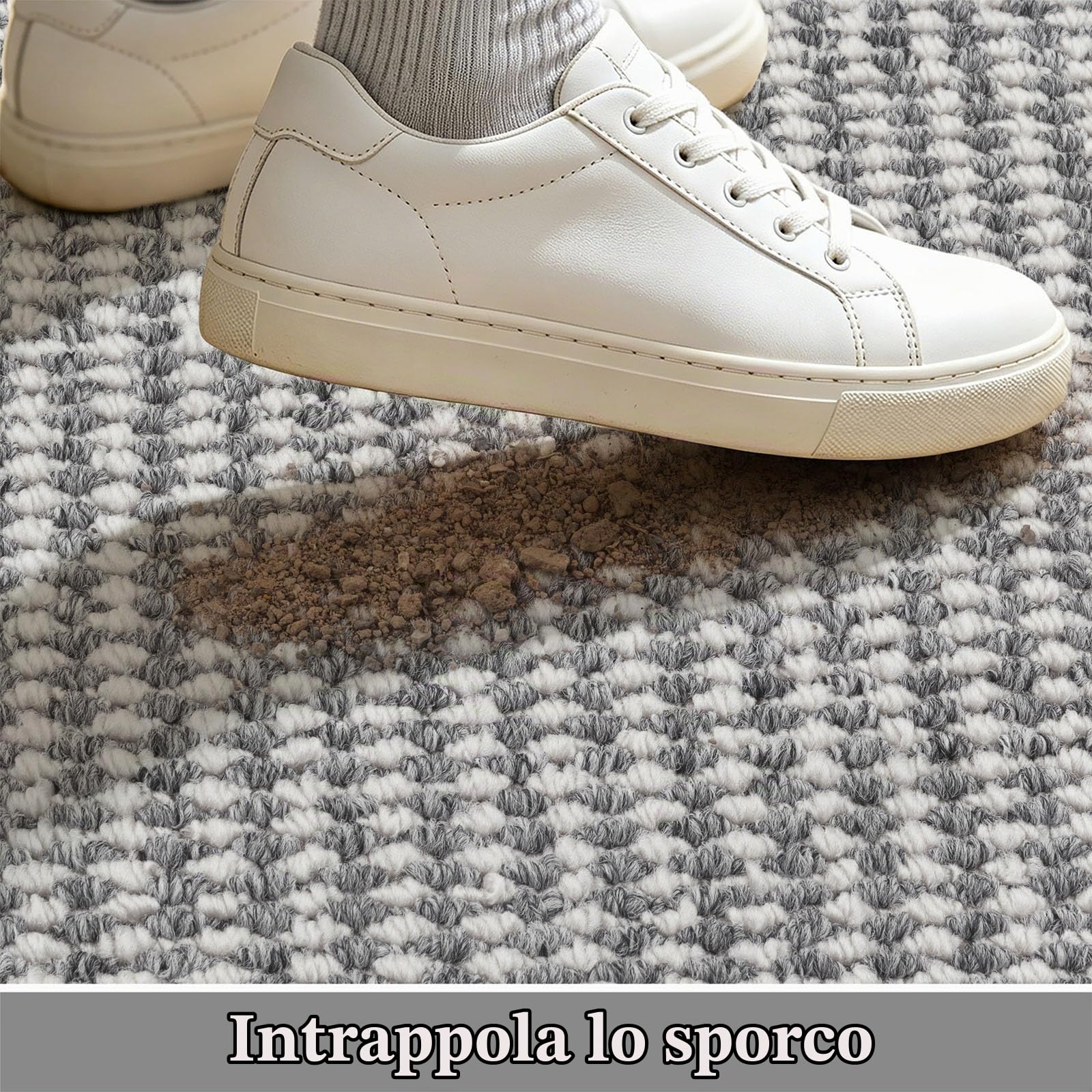 Enyhom Tappeto Corridoio Lungo 80 x 200cm, Assorbente Tappeto Cucina Antiscivolo Lavabile Passatoia Corridoio, Passatoia Cucina Tappeti Runner per Ingresso Lavanderia, Grigio + Bianco