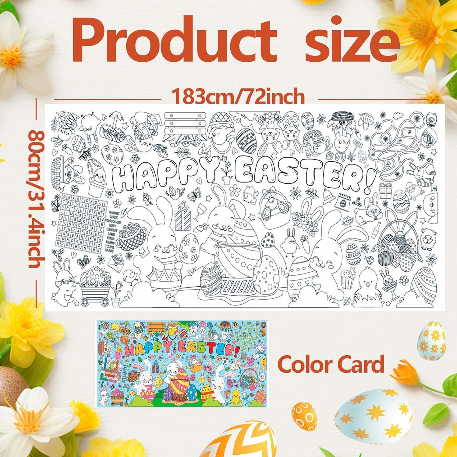 BCCSNNM Easter Coloring Tablecloth for Kids,Giant Coloring Poster for Kids,Easter Crafts Classroom Game Activities Gifts Party Decorations Supplies (31.5 x 72 Inches)