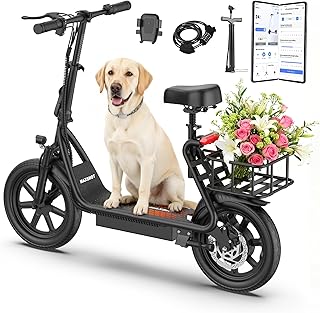 MAXSHOT Electric Scooter Adults, Foldable Electric Scooter with Seat & Basket, 750W Peak Motor, 48V 10.4Ah Battery, 14" Tires, Vicont APP Control, Dual Suspension, Electronic Lock