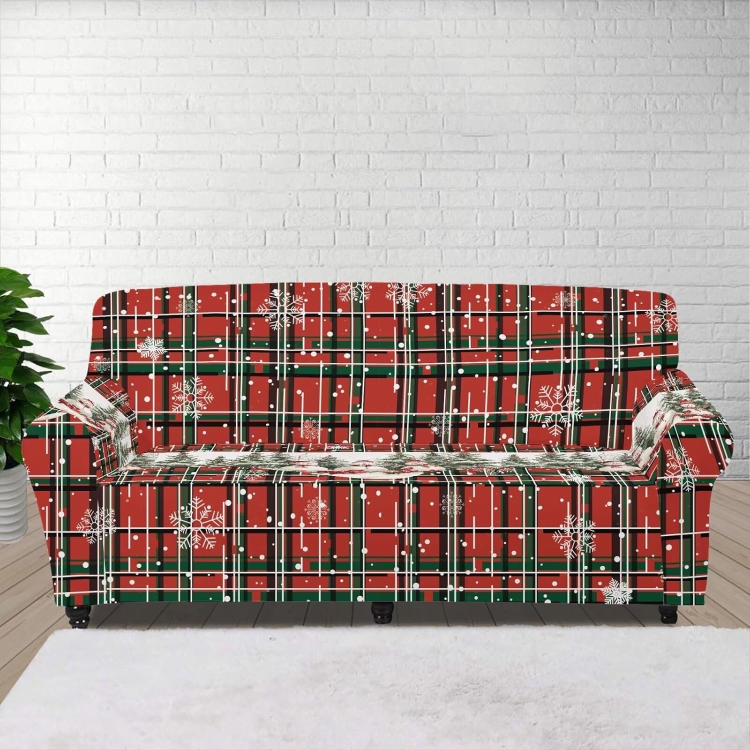 FKELYI Christmas Decorations Sofa Couch Cover Comfortable Furniture Protector Easy Going Stretch Sofa Slipcover with Elastic Bottom L