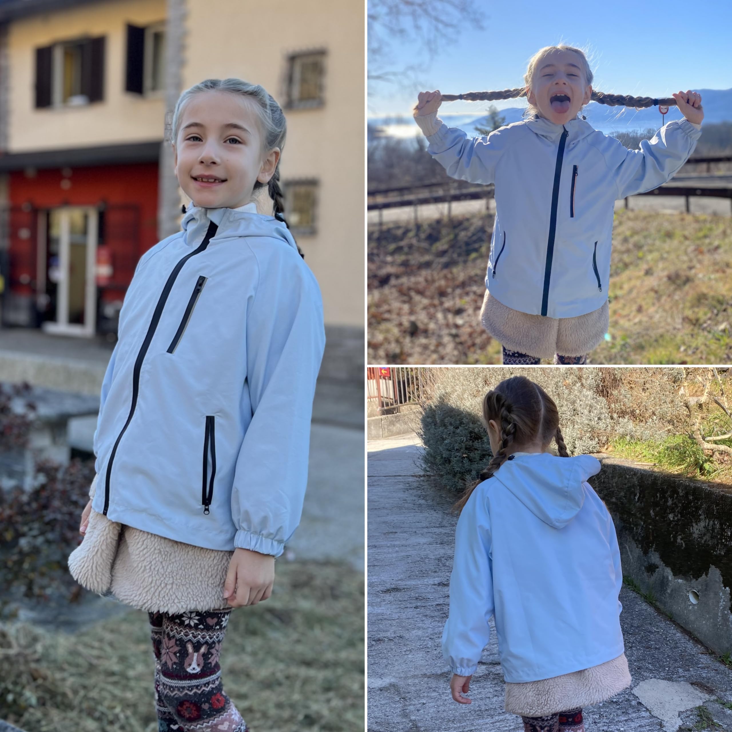 Rolanko Mädchen Wasserdichte Kapuzenjacke Leichter Regenmantel Windbreaker Outwear Regenjacken für Kinder Jungen 7-14 Jahre