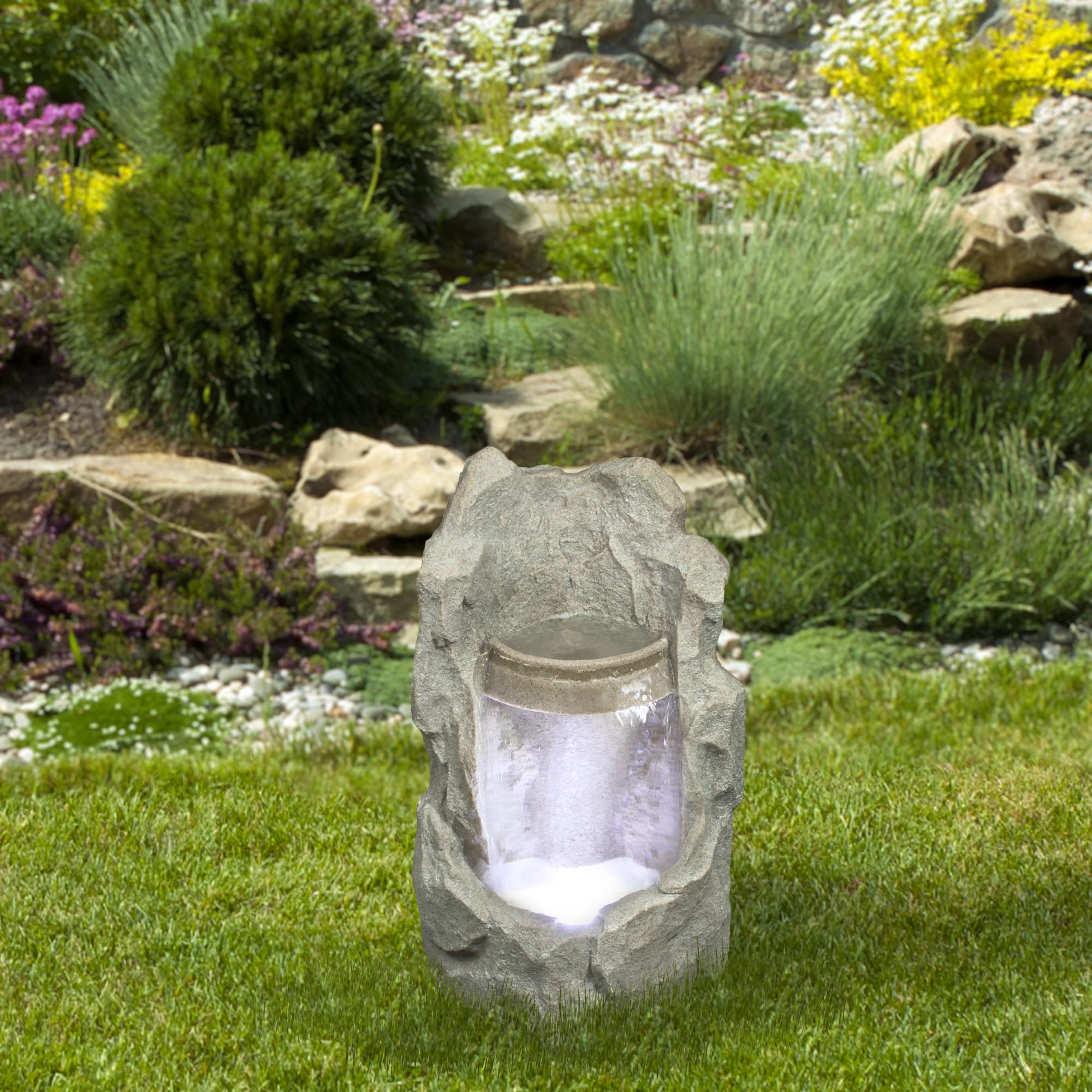 Outdoor Classics Lighted Stone Springs Outdoor Fountain 19x15x31.5"