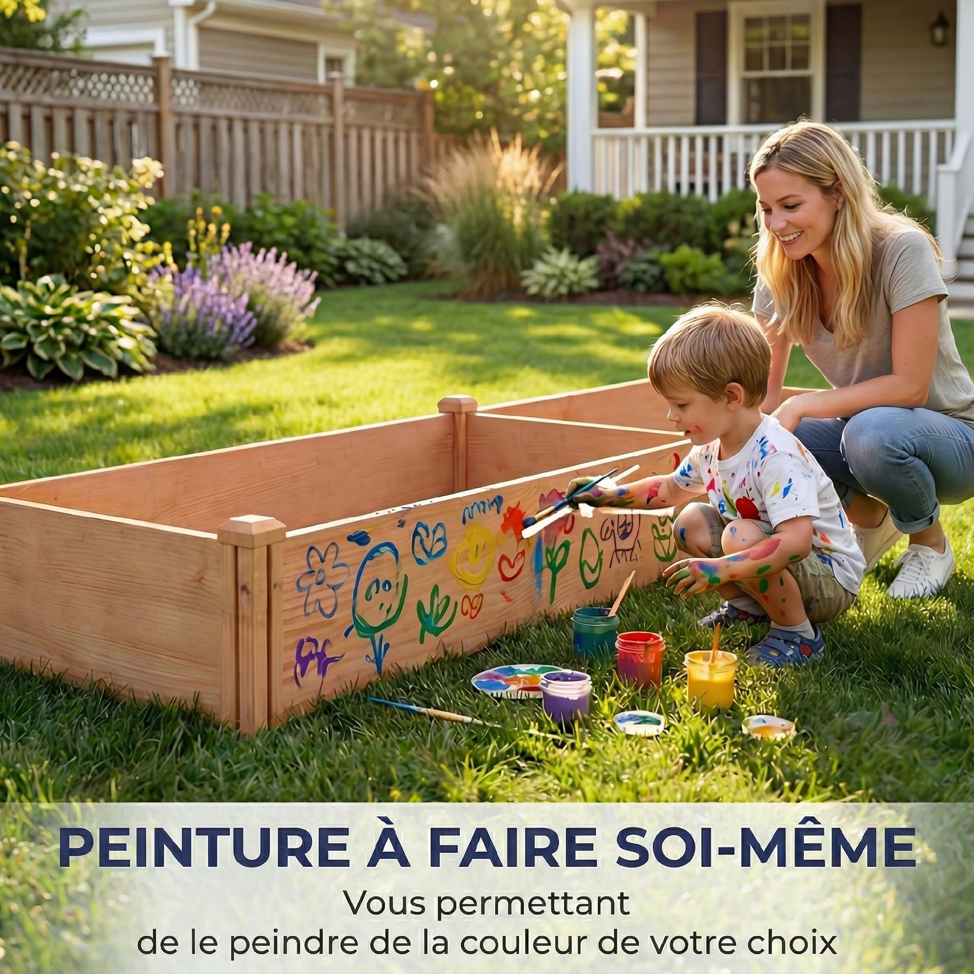 Outsunny Carré Potager en Bois 234x109x25 cm Lit de Jardin Surélevé 4 Zones de Culture Jardinière Extérieure à Fond Ouvert Montage sans Outil pour Légumes et Fleurs Marron Clair