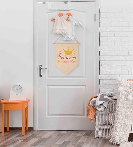 Miniatura 5 de Bandera colgante de lona con texto en inglés "The Princess Sleeps Here", decoración de pared para bebés, niños, niñas, guardería, habitación de