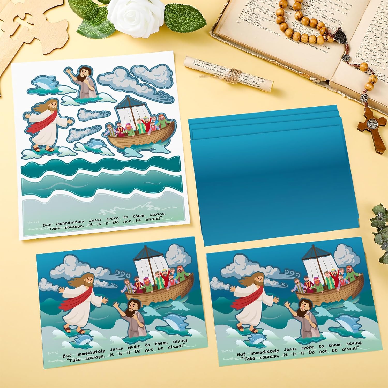 36 Set Jesus Walk on Water Scenes Craft Kit Religious Stickers for Boys Girls DIY Christian Catholic Bible Craft Faith Jesus Craft for Sunday School Activities Gifts, Blue