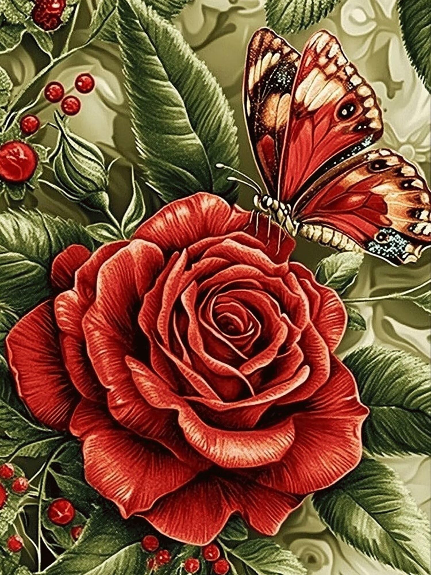 Diamond Painting Erwachsene Rose Diamond Painting Schmetterling Muster DIY Set Erwachsene Anfänger, Vollbohrer Diamanten Malerei Stickerei Bastelset für Zimmer Wand Deko Schlafzimmer 60x90cm, Model722
