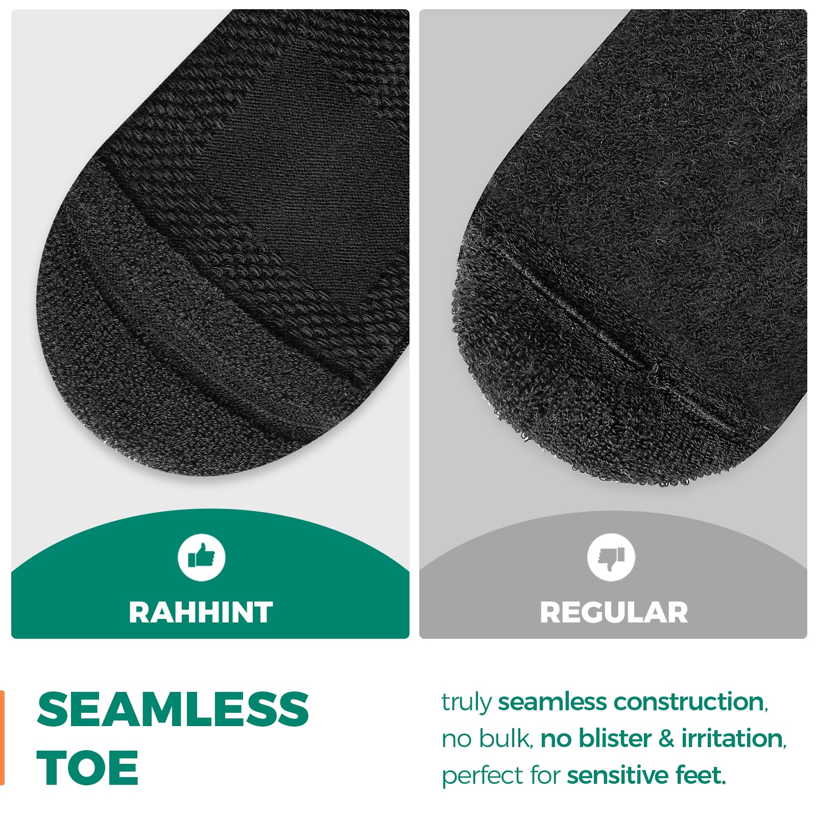 Rahhint Calcetines de lana merino para diabéticos para hombres, calcetines de bambú para diabéticos, calcetines cálidos de invierno, acolchados gruesos, puños sin ataduras, puntera sin costuras,