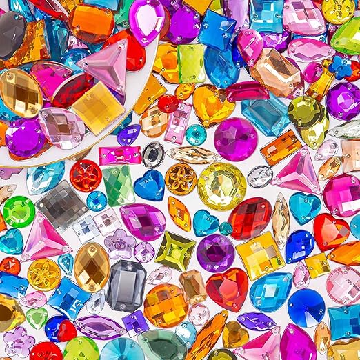 1000 Pieces Sew on Rhinestones Sew on Crystals Sewing Gems Jewels Acrylic Mixed Shapes Rhinestones with Sewing Holes for Clothes DIY Crafts Costume Garment Shoes Decoration (Multicolor)